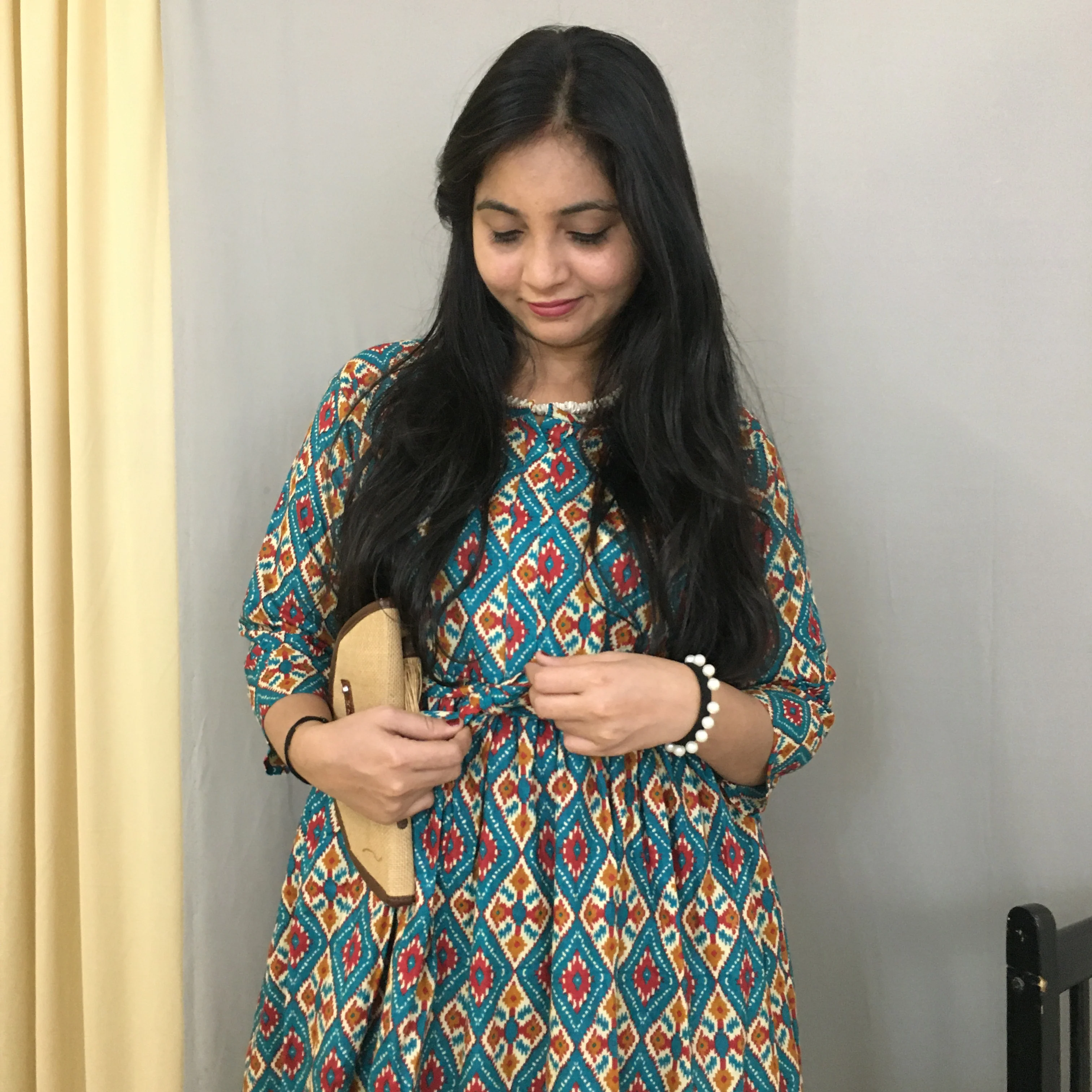 4 tone Firozi - Maternity Kurti with Feeding Zips - Cotton Flex - Thicker Fabric - Image 10