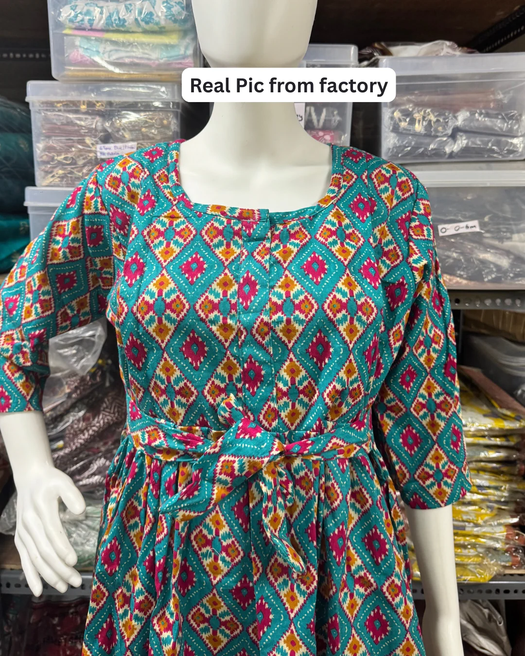 4 tone Firozi - Maternity Kurti with Feeding Zips - Cotton Flex - Thicker Fabric - Image 3