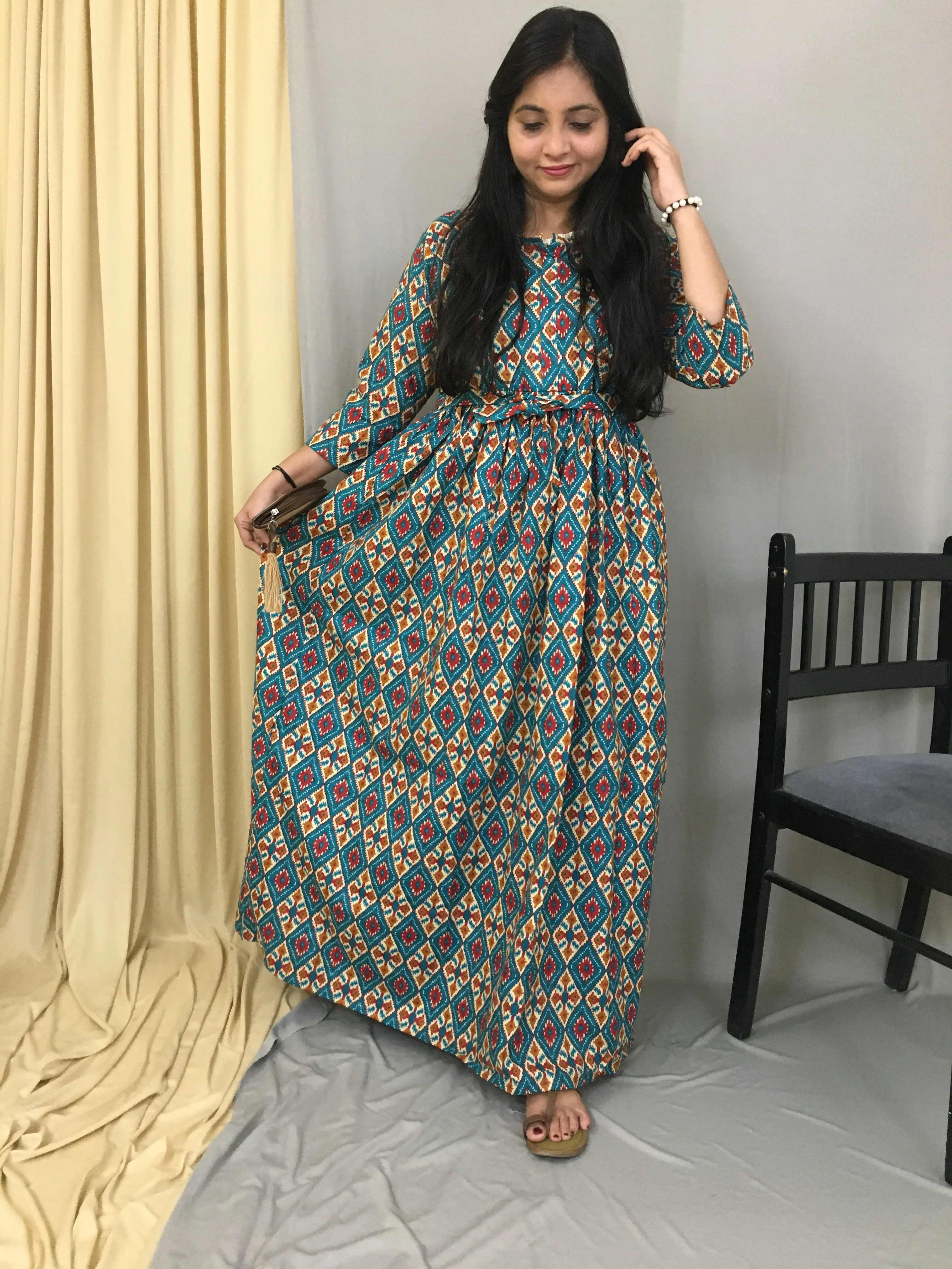 4 tone Firozi - Maternity Kurti with Feeding Zips - Cotton Flex - Thicker Fabric - Image 6