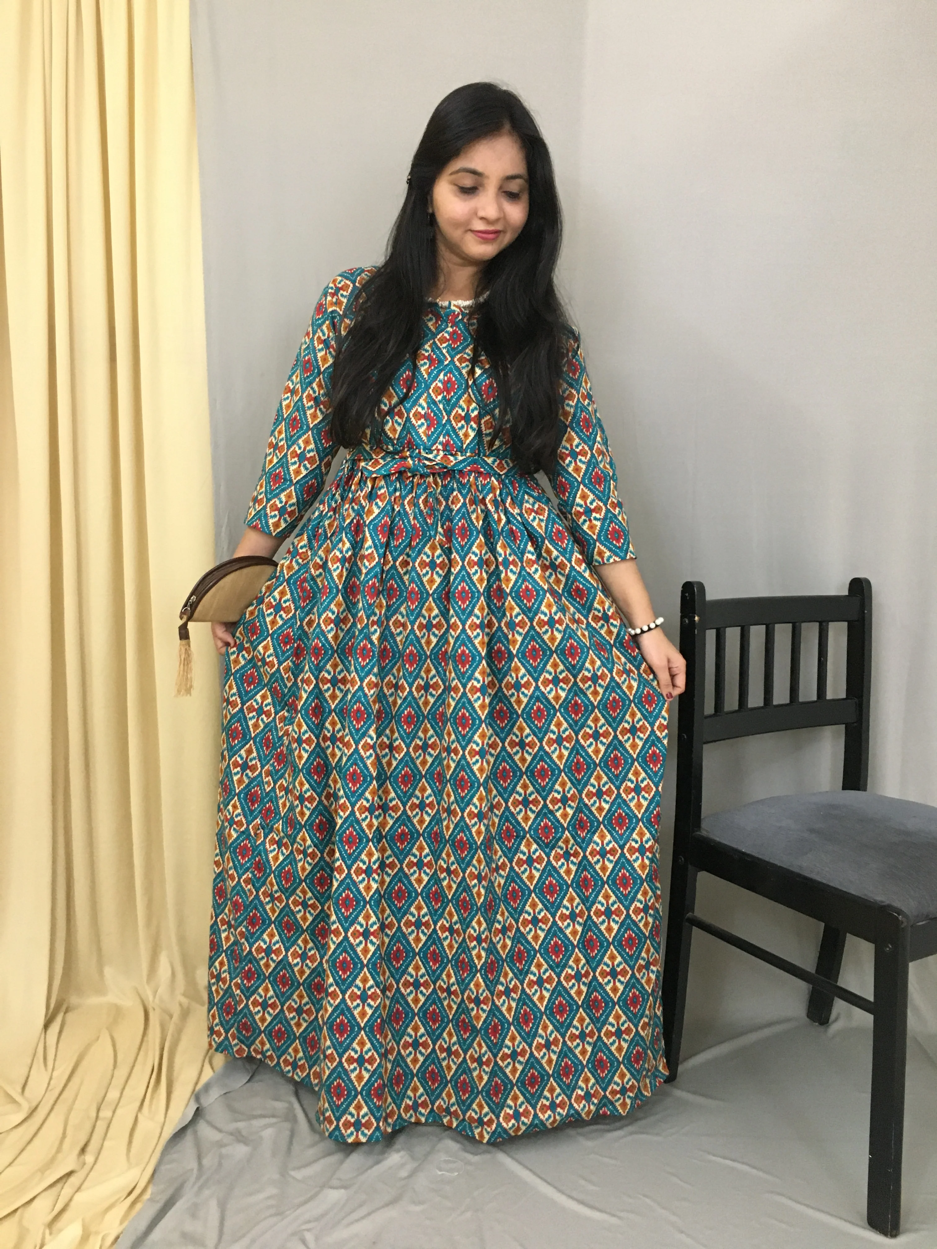 4 tone Firozi - Maternity Kurti with Feeding Zips - Cotton Flex - Thicker Fabric - Image 9
