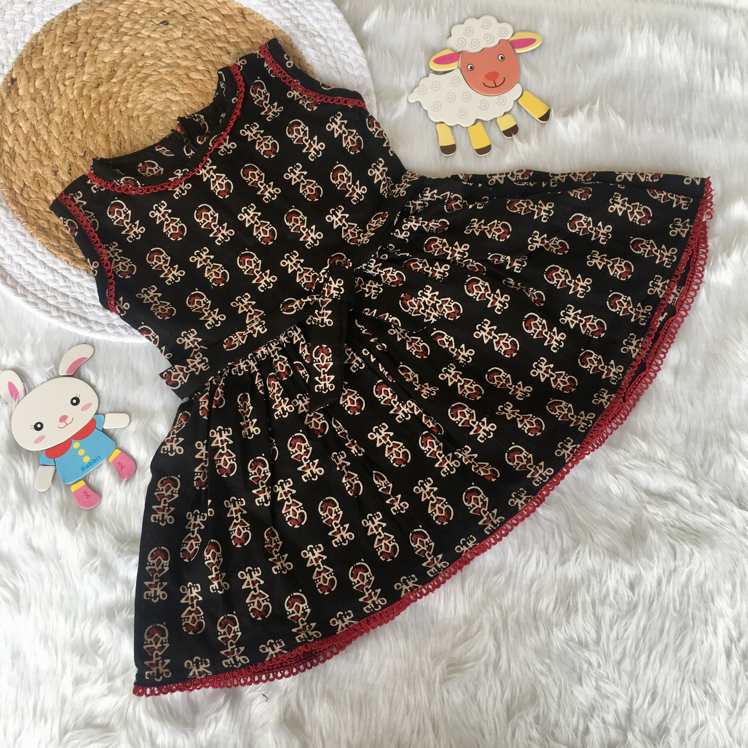 Baby Frock - Black Cream Ajrakh - Image 3