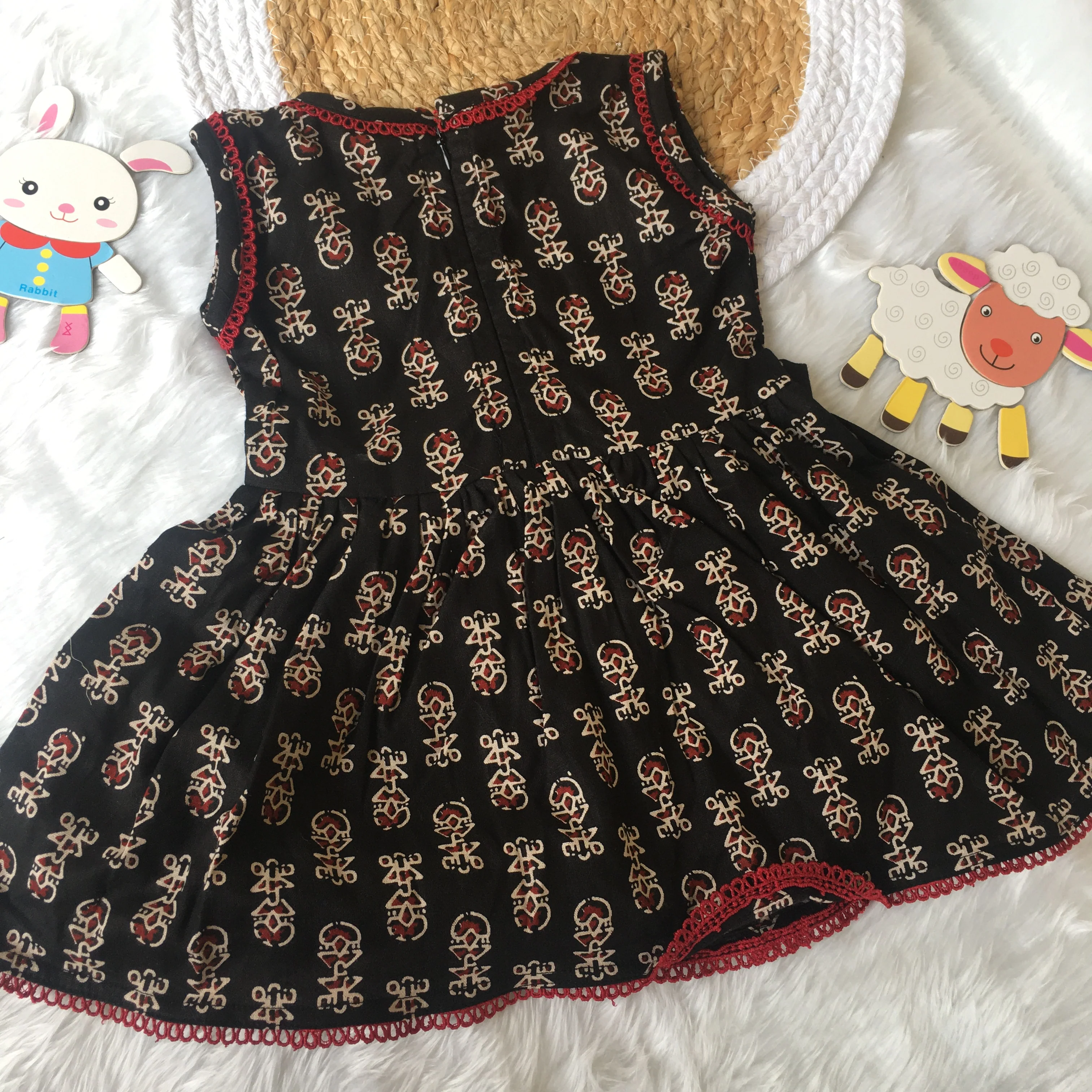 Baby Frock - Black Cream Ajrakh - Image 8