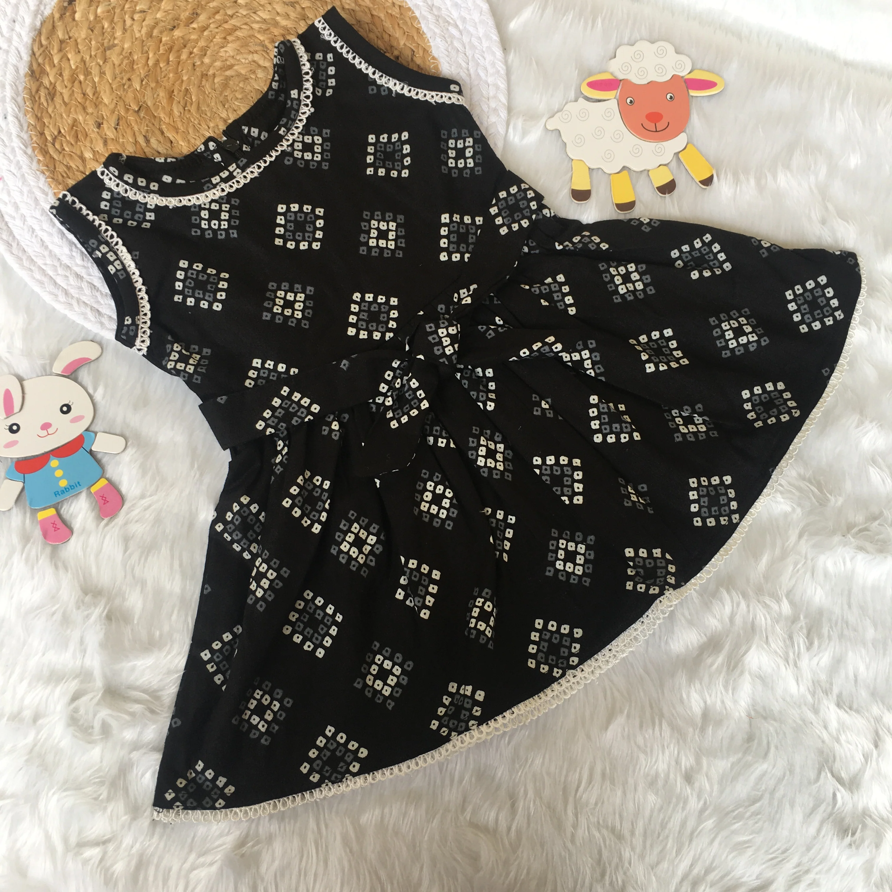 Baby Frock - Black Square Bandhani - Image 3