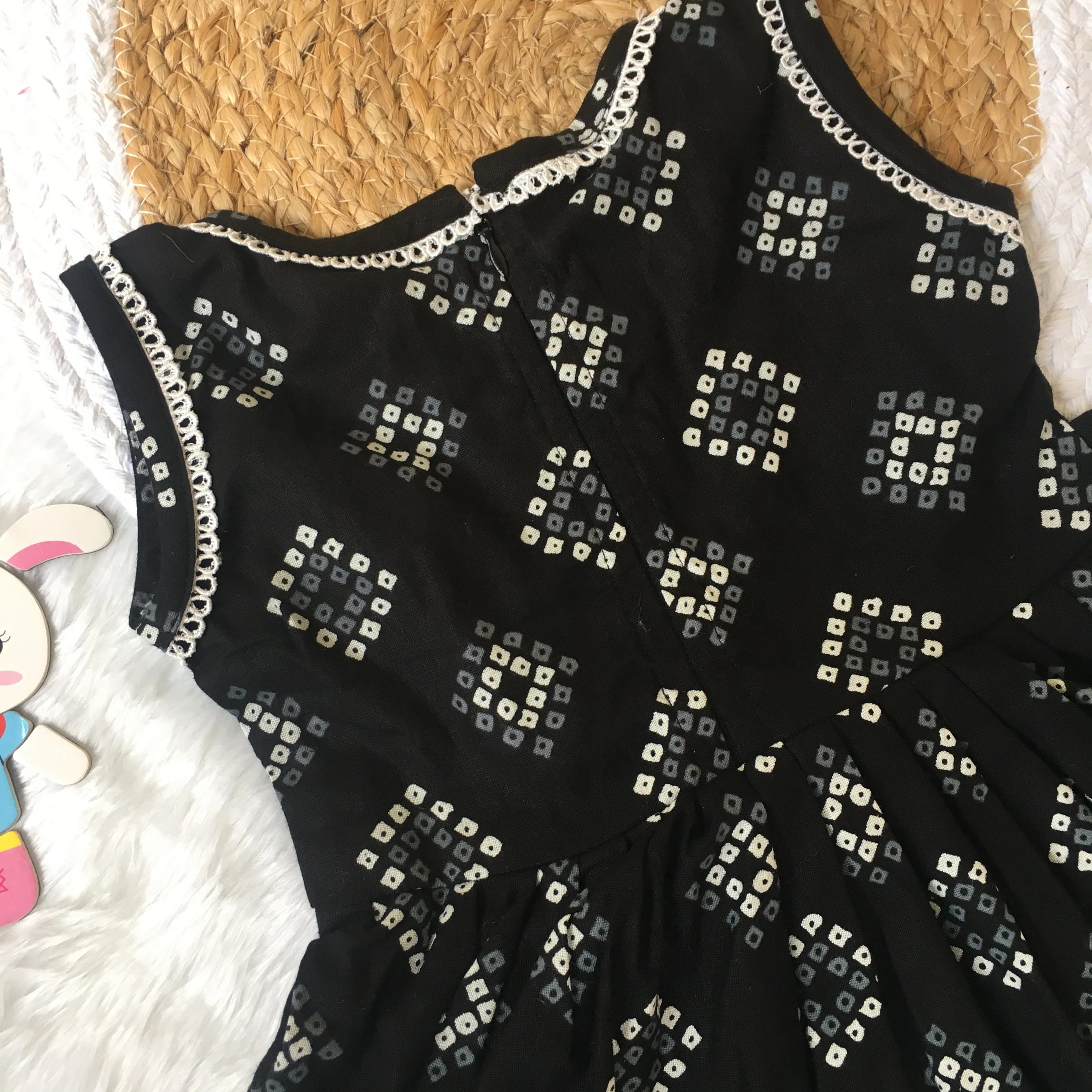 Baby Frock - Black Square Bandhani - Image 9