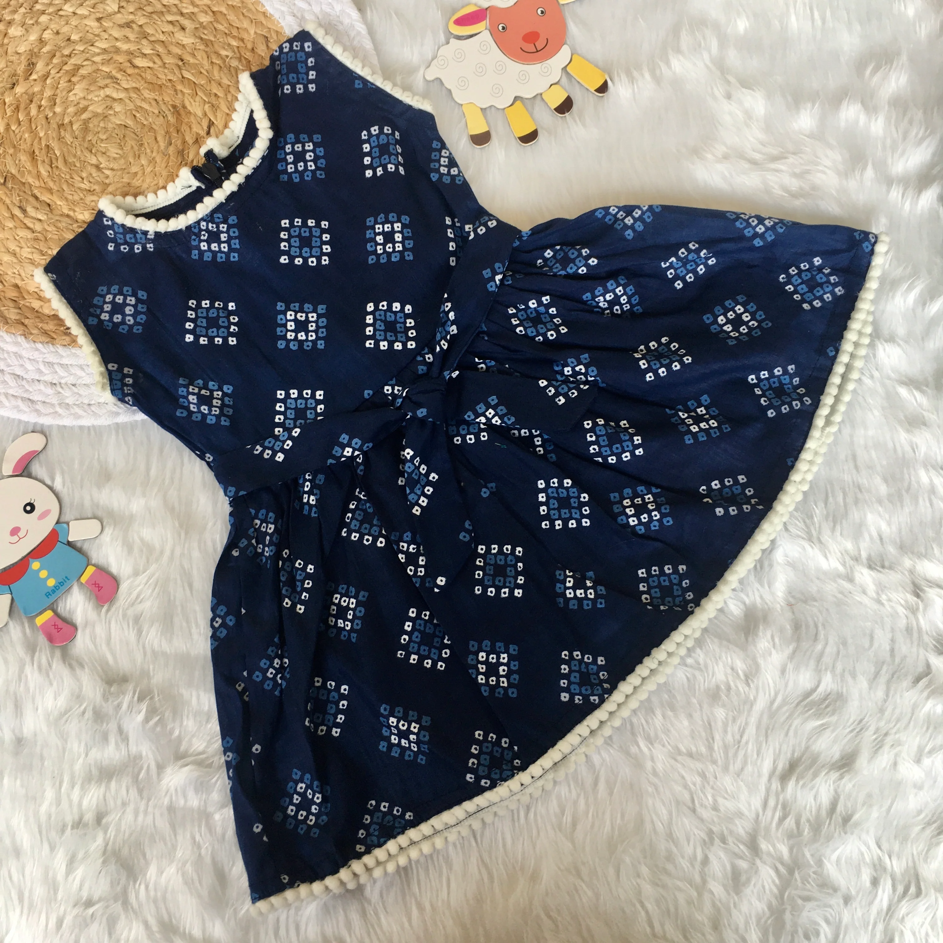 Baby Frock - Blue Square Bandhani - Image 3