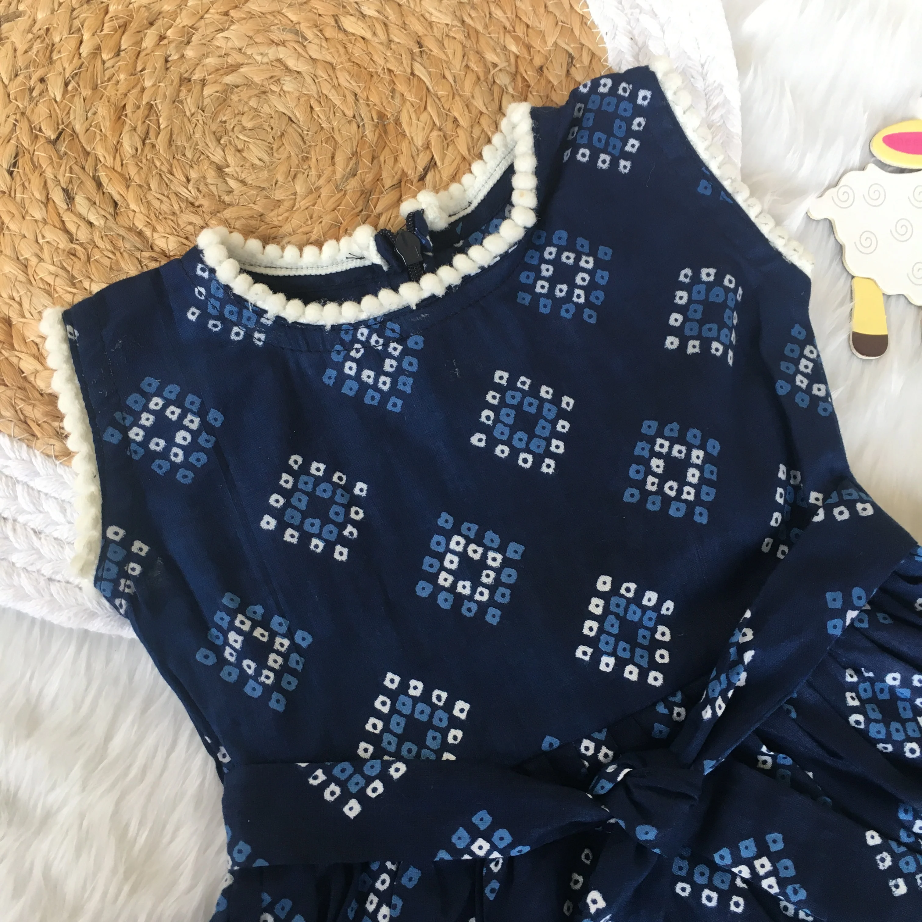 Baby Frock - Blue Square Bandhani - Image 4