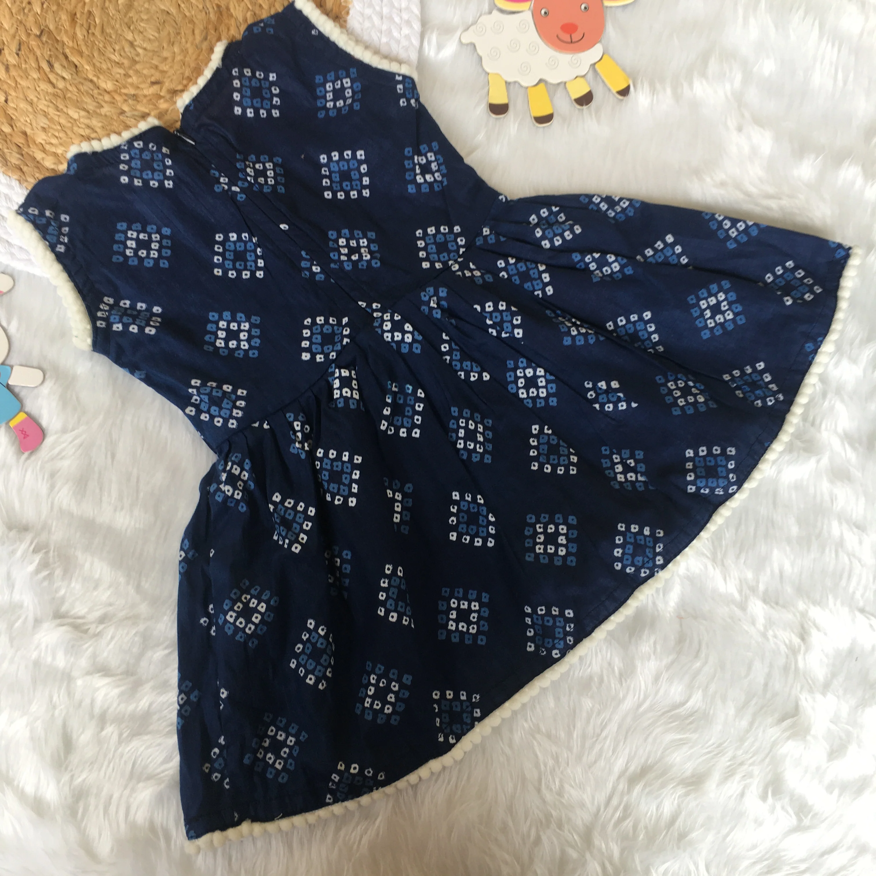 Baby Frock - Blue Square Bandhani - Image 8