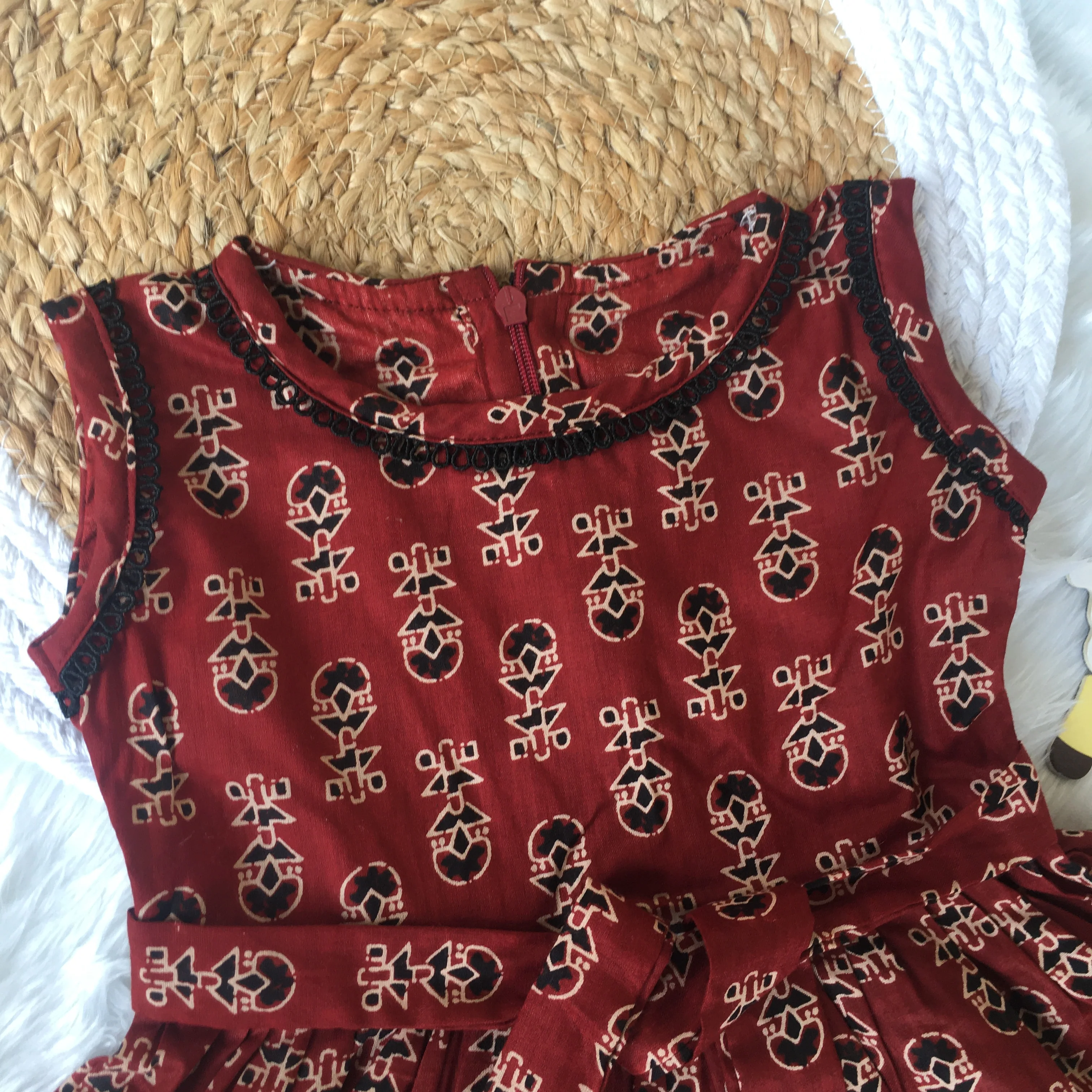 Baby Frock - Maroon Cream Ajrakh - Image 4