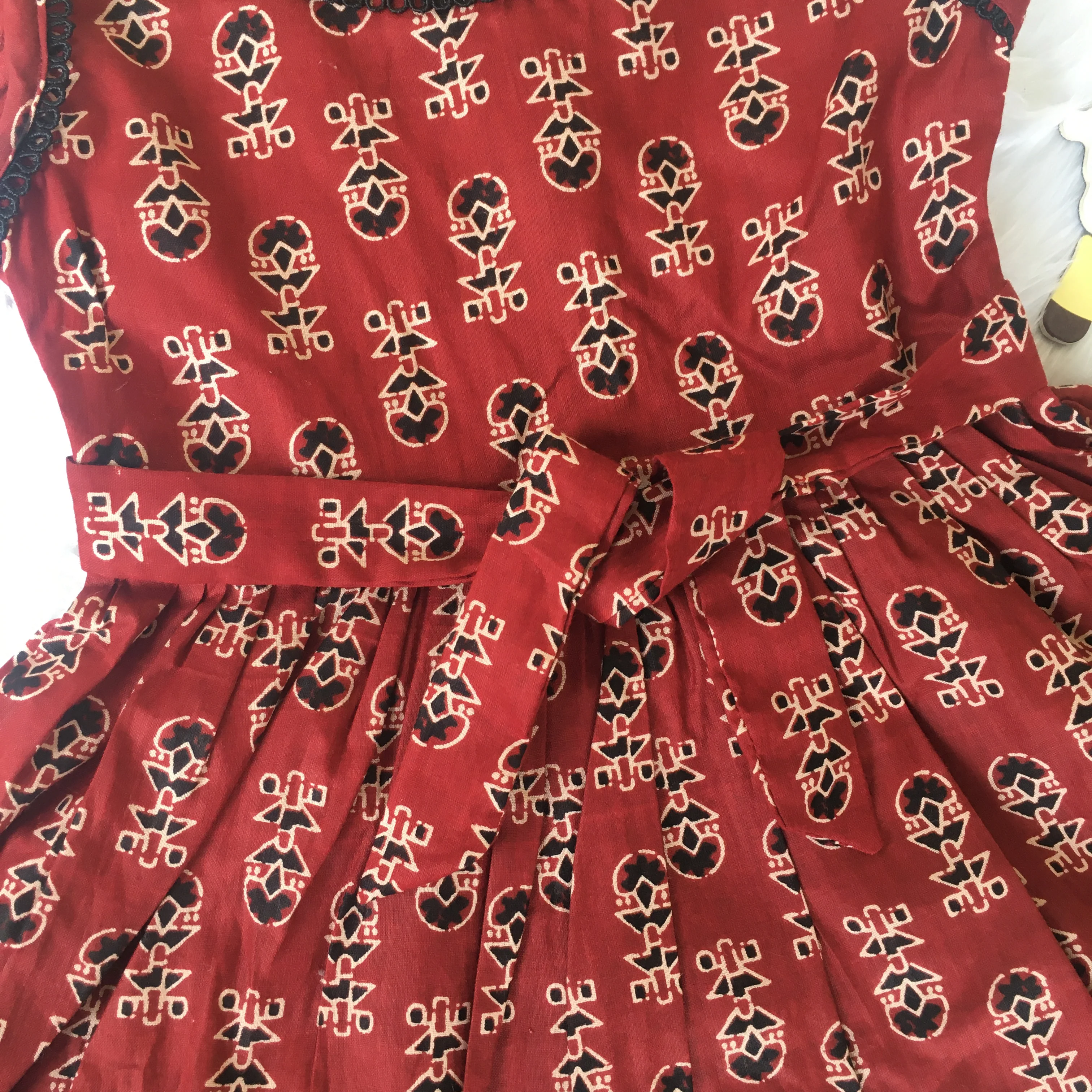Baby Frock - Maroon Cream Ajrakh - Image 5