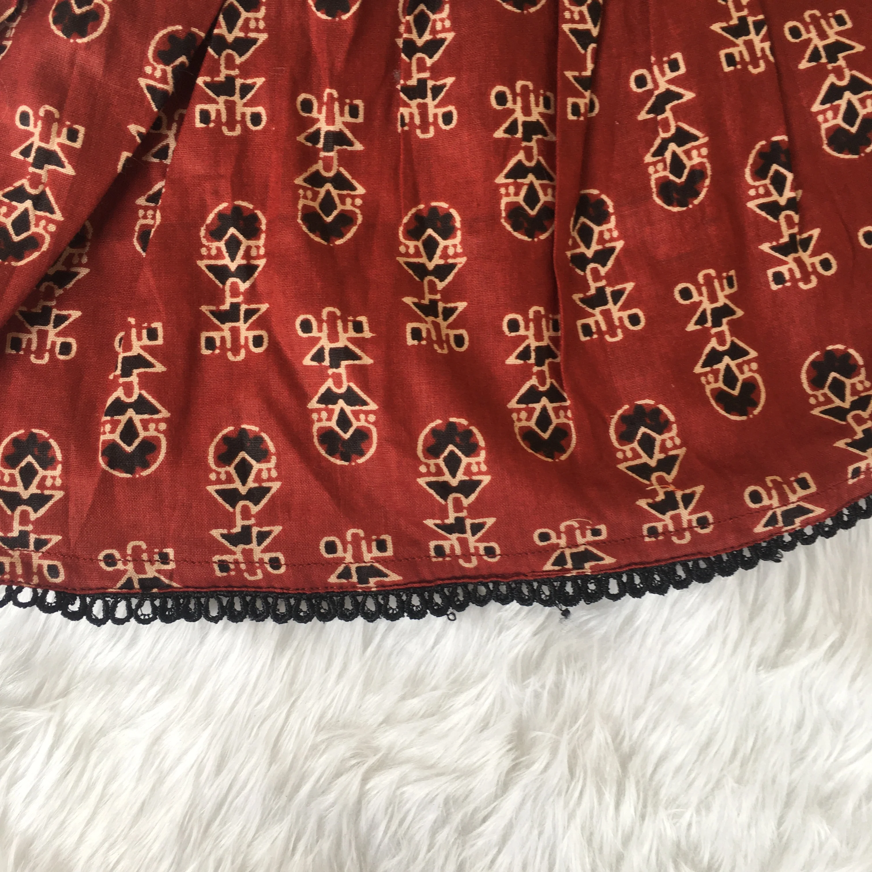 Baby Frock - Maroon Cream Ajrakh - Image 7