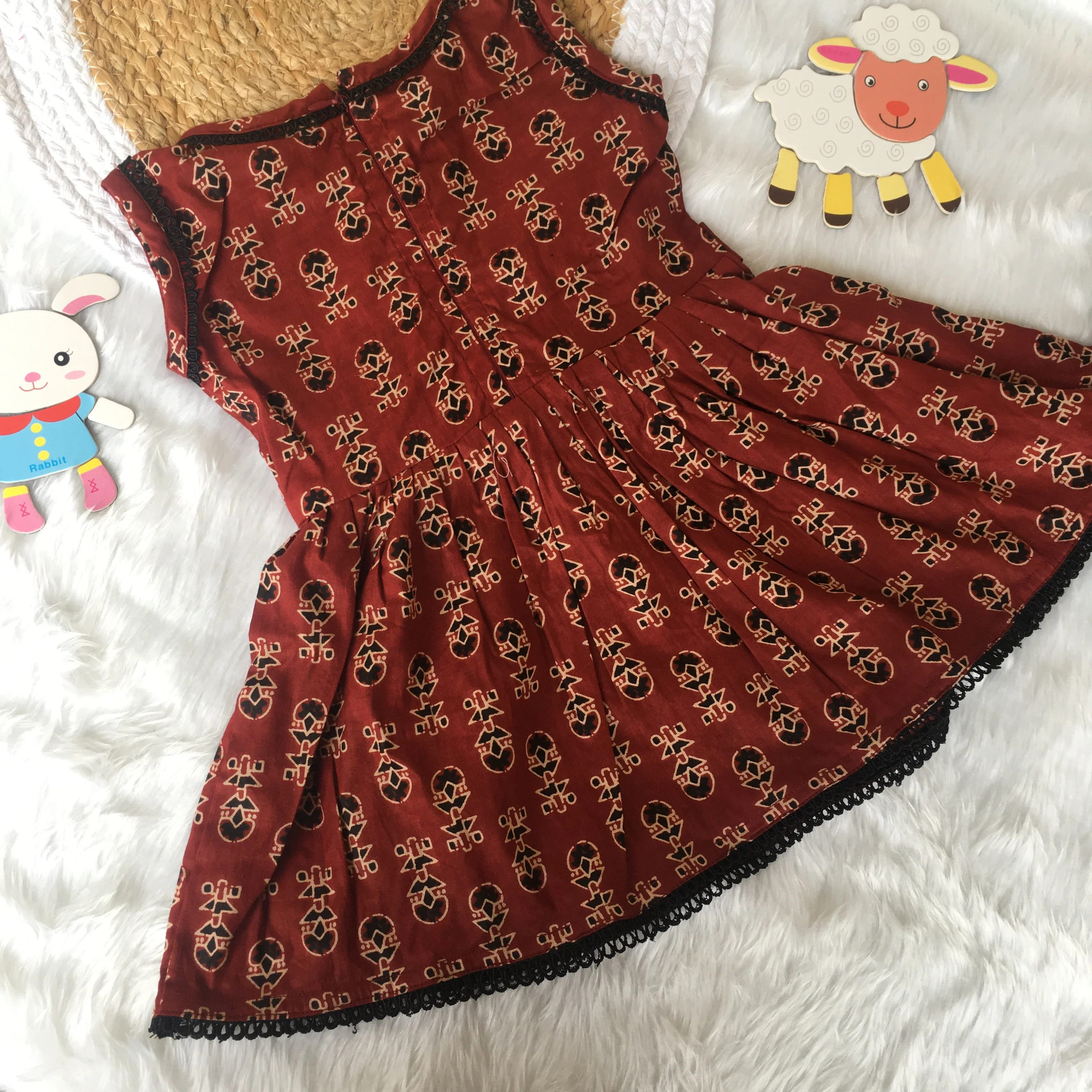 Baby Frock - Maroon Cream Ajrakh - Image 8