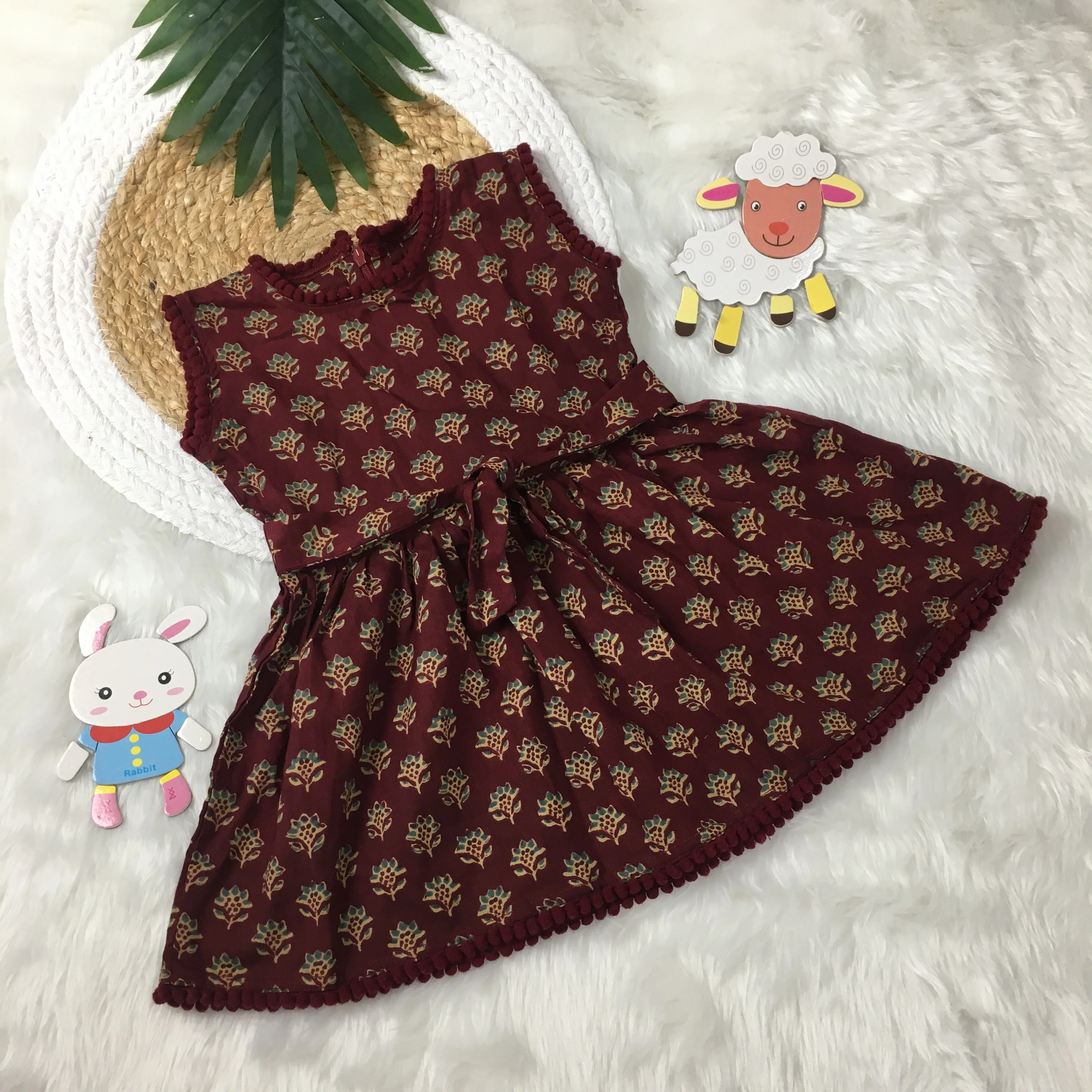 Baby Frock - Maroon Wine Flower - Image 3