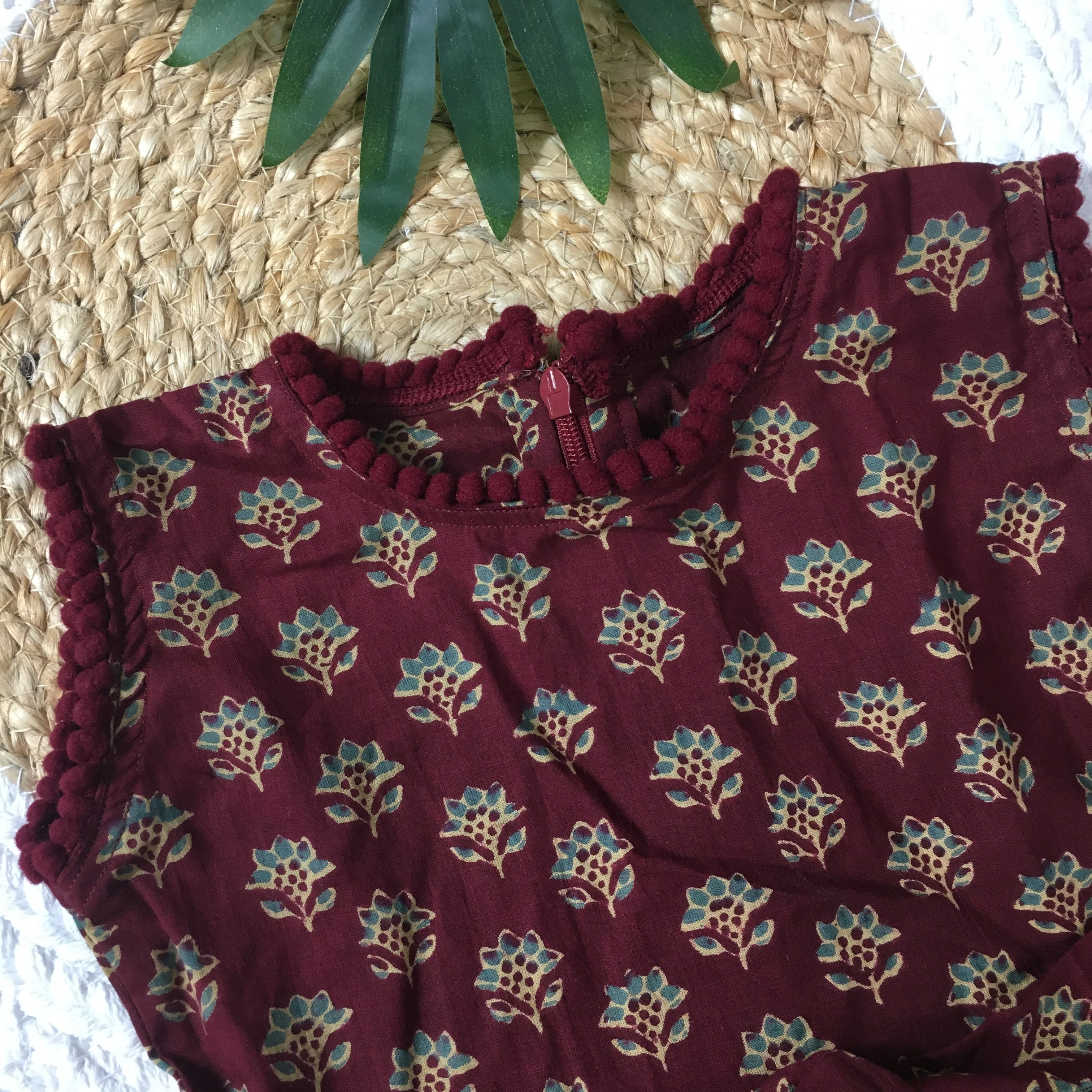 Baby Frock - Maroon Wine Flower - Image 4