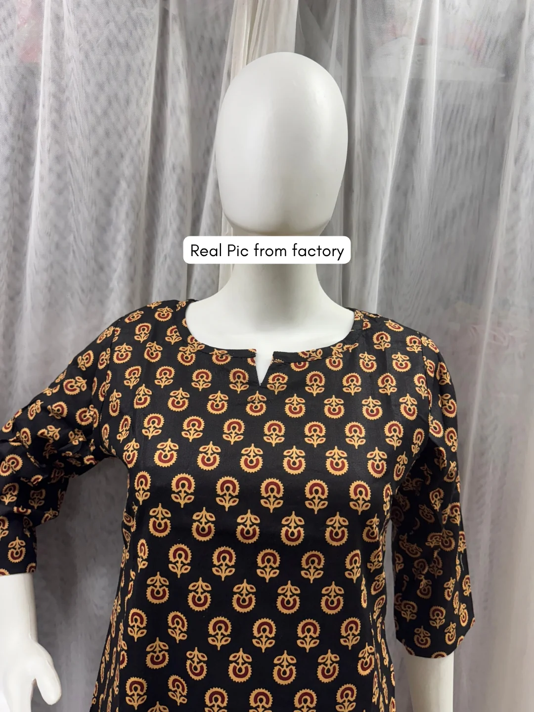 Black Sunflower Ajrakh - Cord Set with White Pant - Pure Cotton - Image 3