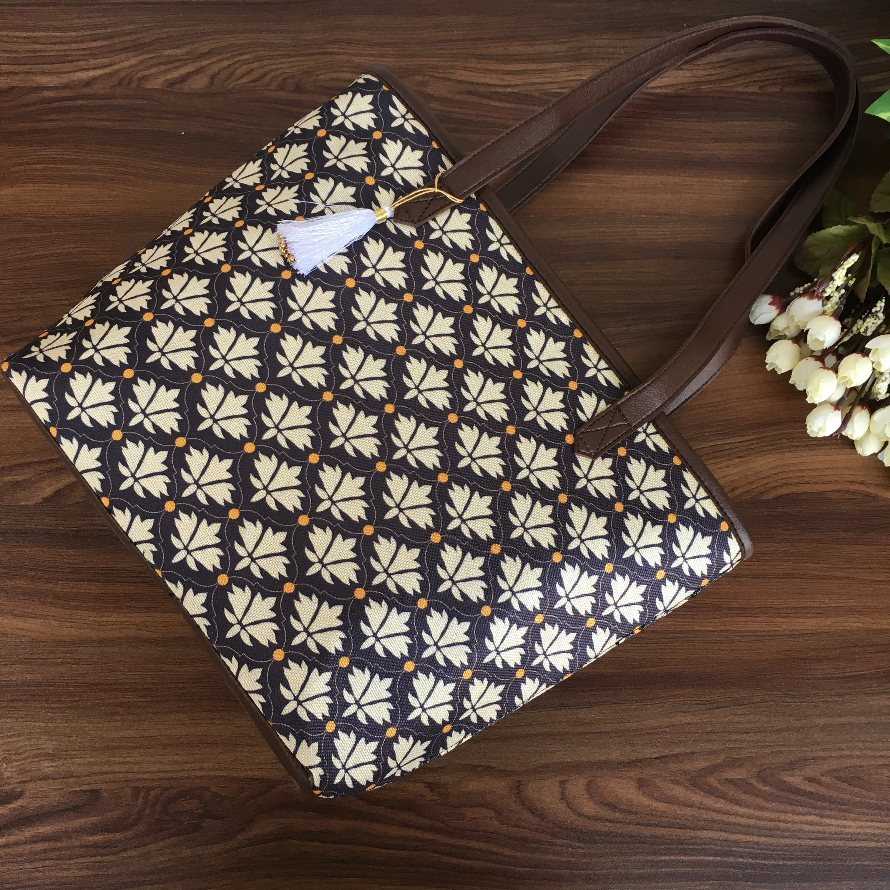Black White Flower - Printed Tote Bag - Image 2