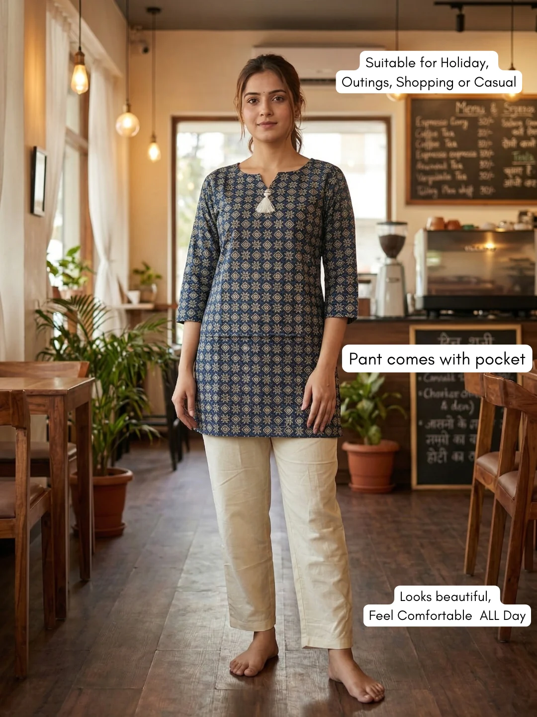 Blue Grey Patola - Cord Set with White Pant - Pure Cotton - Image 2