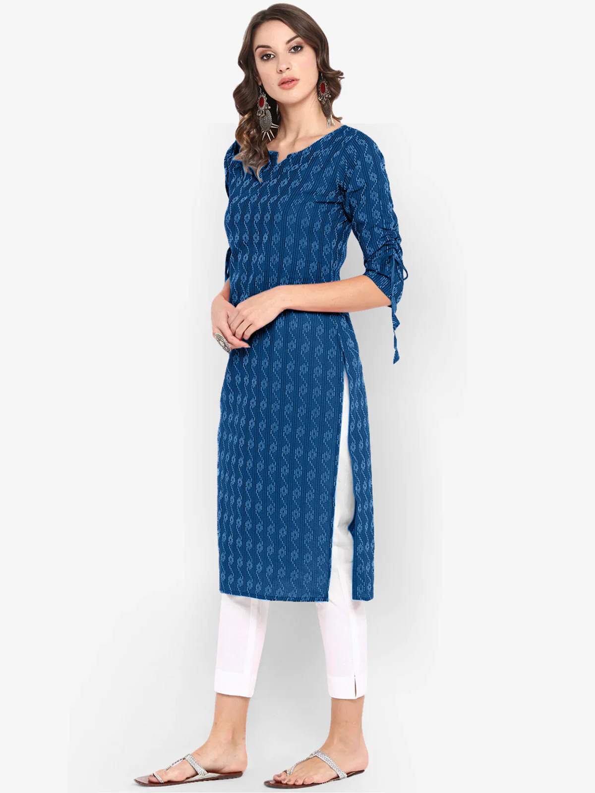 Blue Katha work Cotton Kurti- Knee Length - 3567 - Image 6