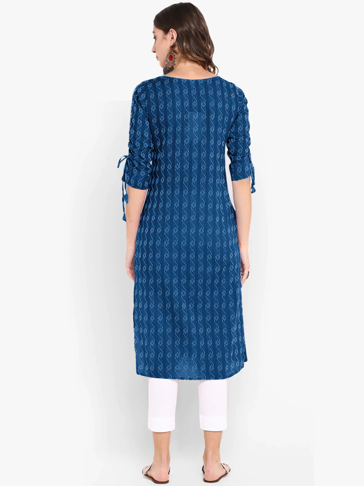 Blue Katha work Cotton Kurti- Knee Length - 3567 - Image 7
