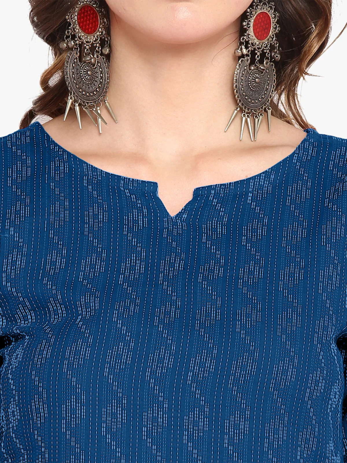 Blue Katha work Cotton Kurti- Knee Length - 3567 - Image 8