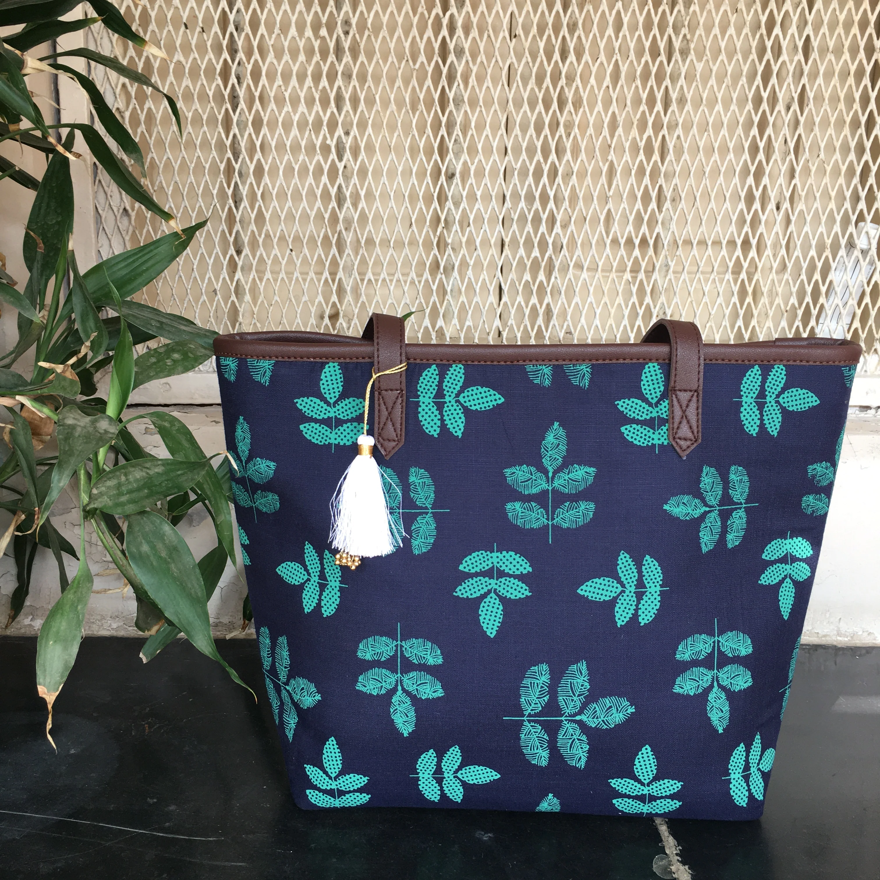 Blue Leaf - Printed Tote Bag - Image 3