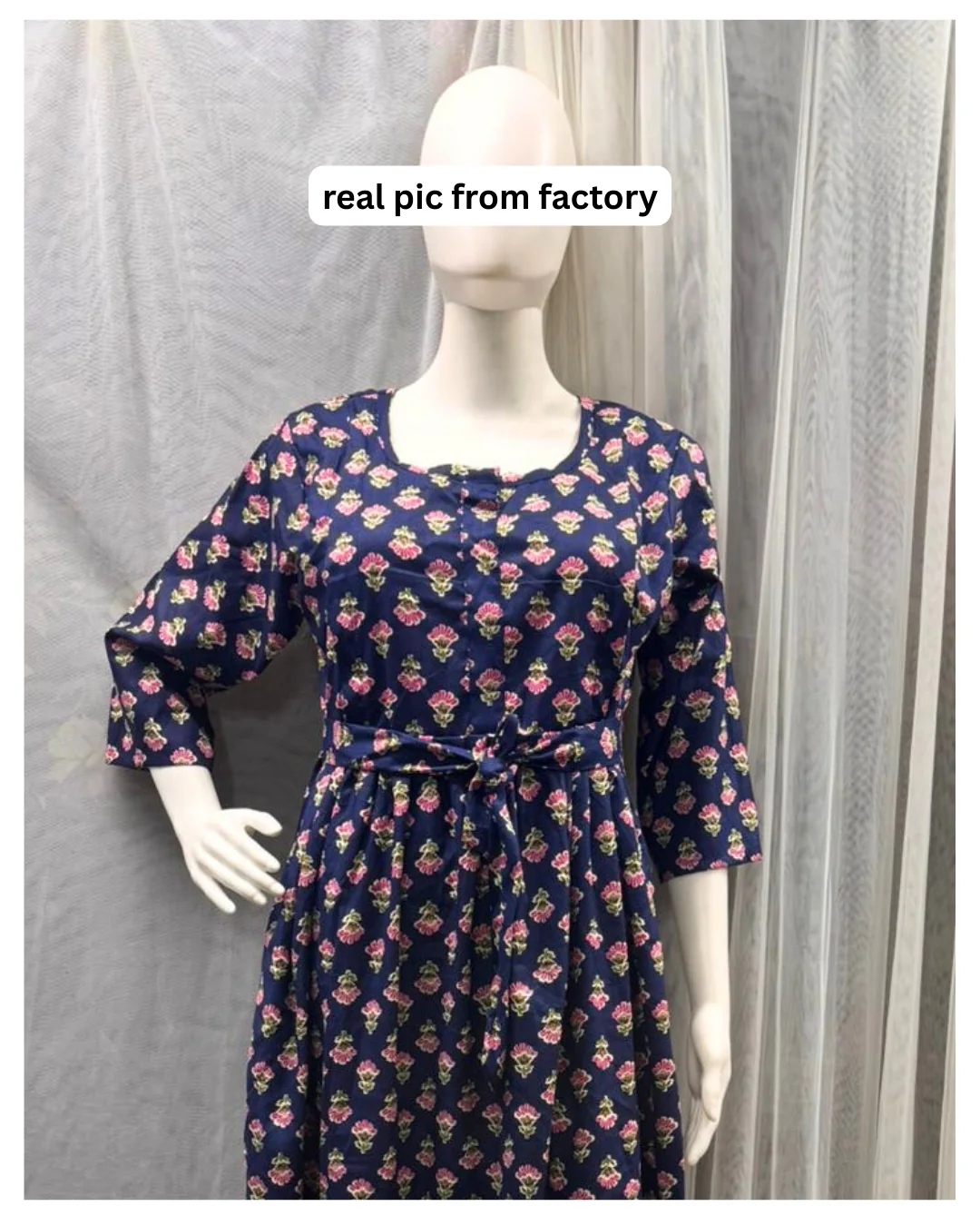 Blue Pink Flower - Maternity Kurti with Feeding Zips - Soft Rayon - Image 5