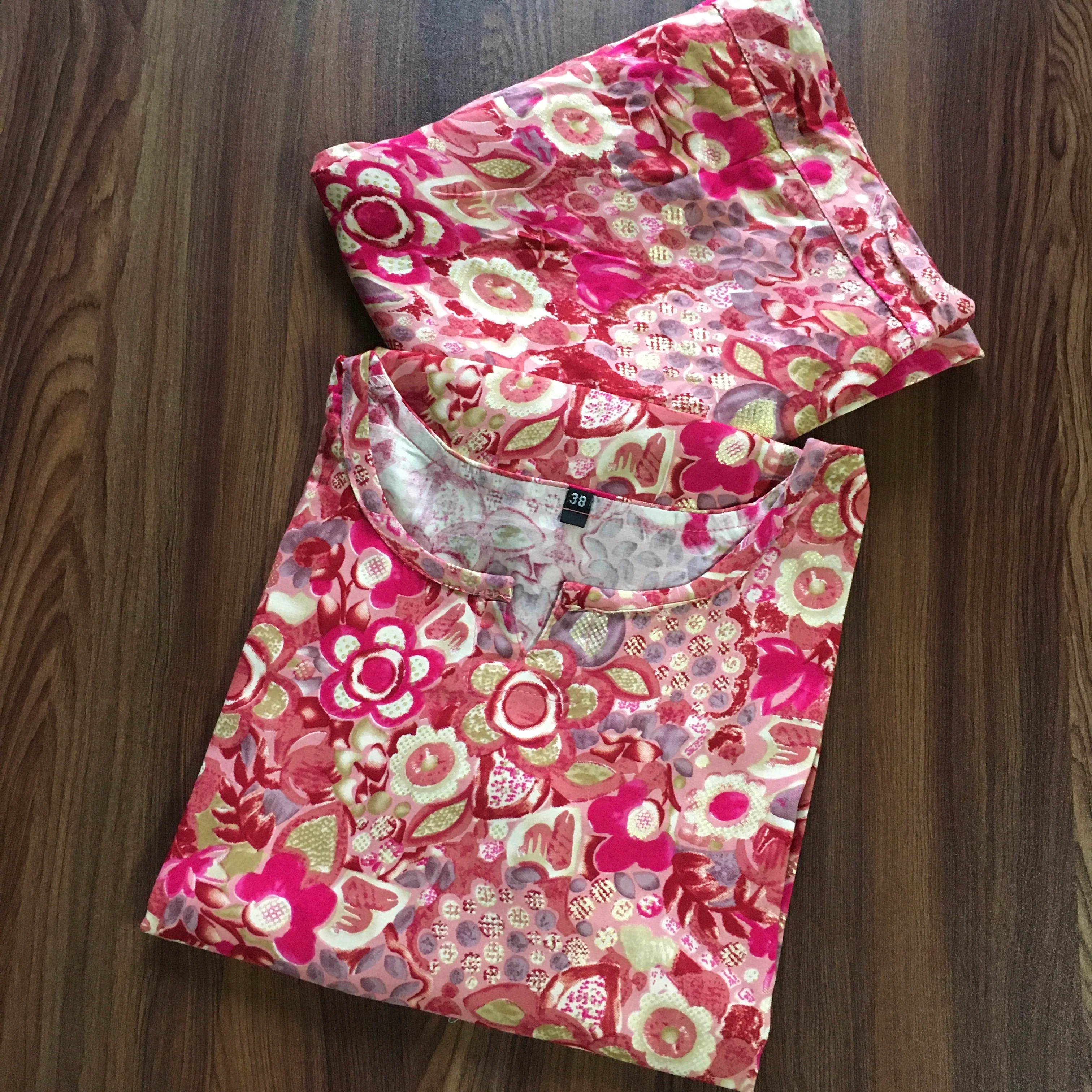 Cord Set - Red Pink Flower - Soft Rayon - Image 10