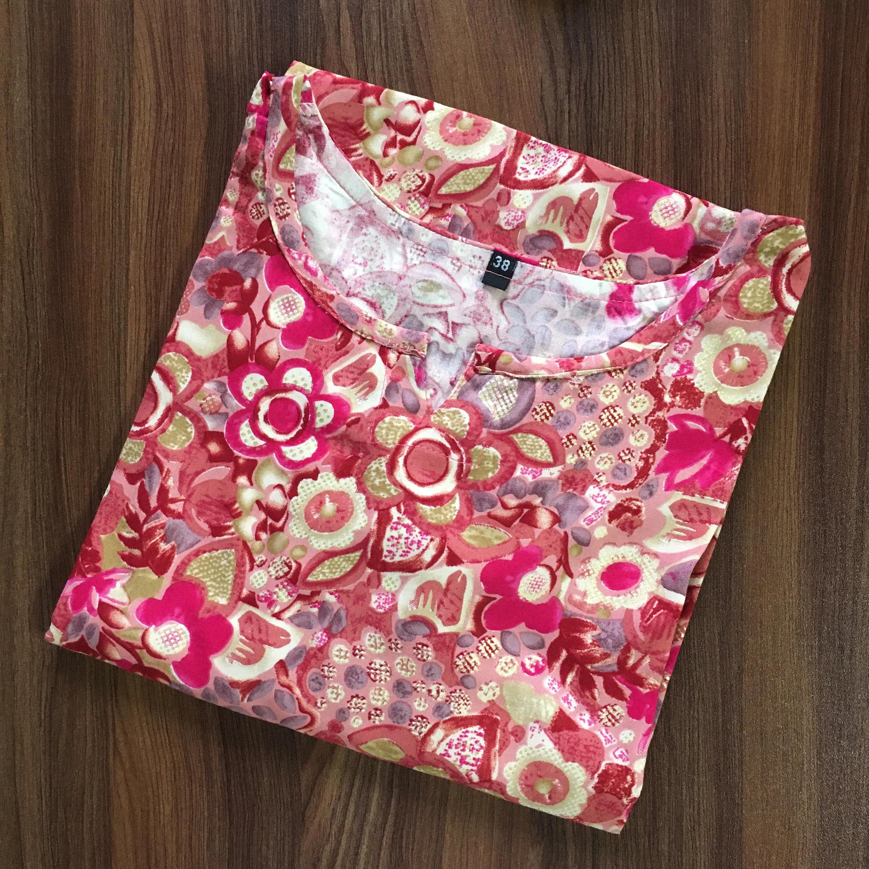 Cord Set - Red Pink Flower - Soft Rayon - Image 9