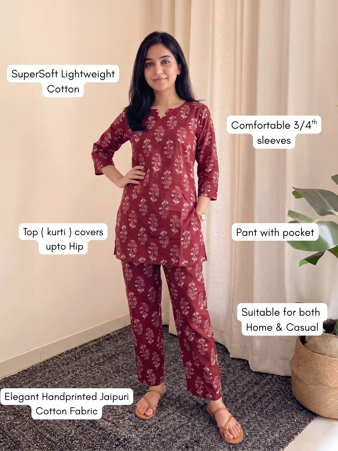 Daisy Maroon - Cord Set - Pure Cotton - Image 4