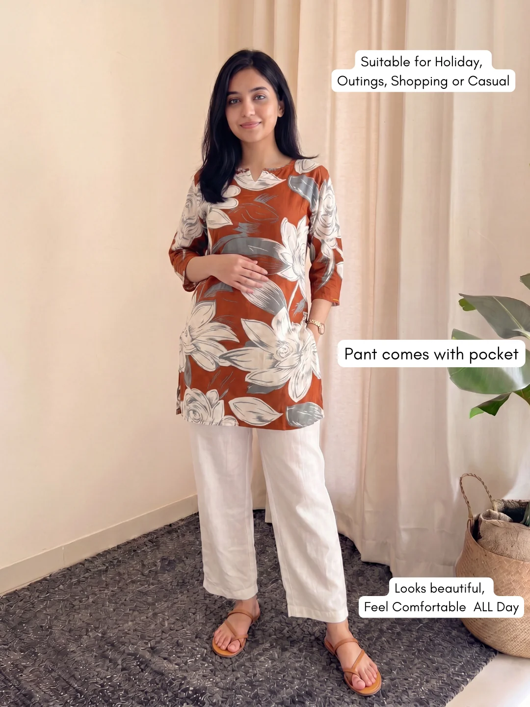 Dessert Rose - Cord Set with White Pant - Soft Rayon - Image 2