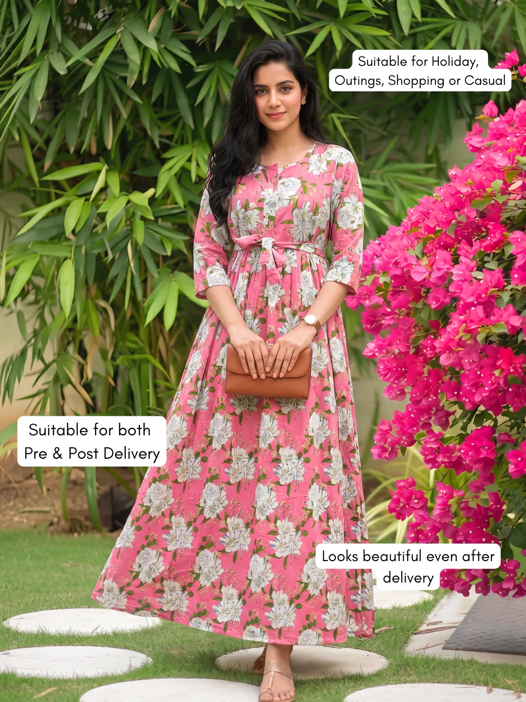 Exotic Pink - Maternity Dress with Feeding Zips - Pure Cotton - Image 6