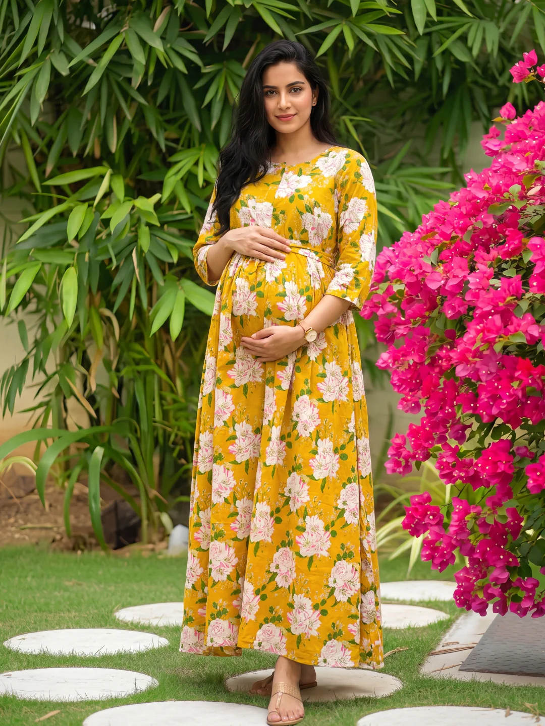 Exotic Yellow - Maternity Dress with Feeding Zips - Pure Cotton