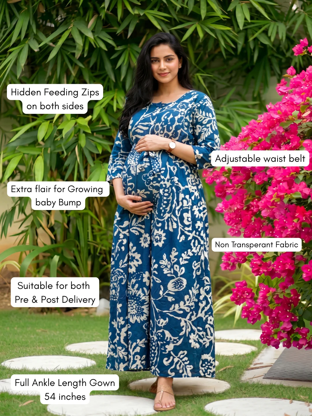 Florenza Blue - Maternity Dress with Feeding Zips - Soft Rayon - Image 3