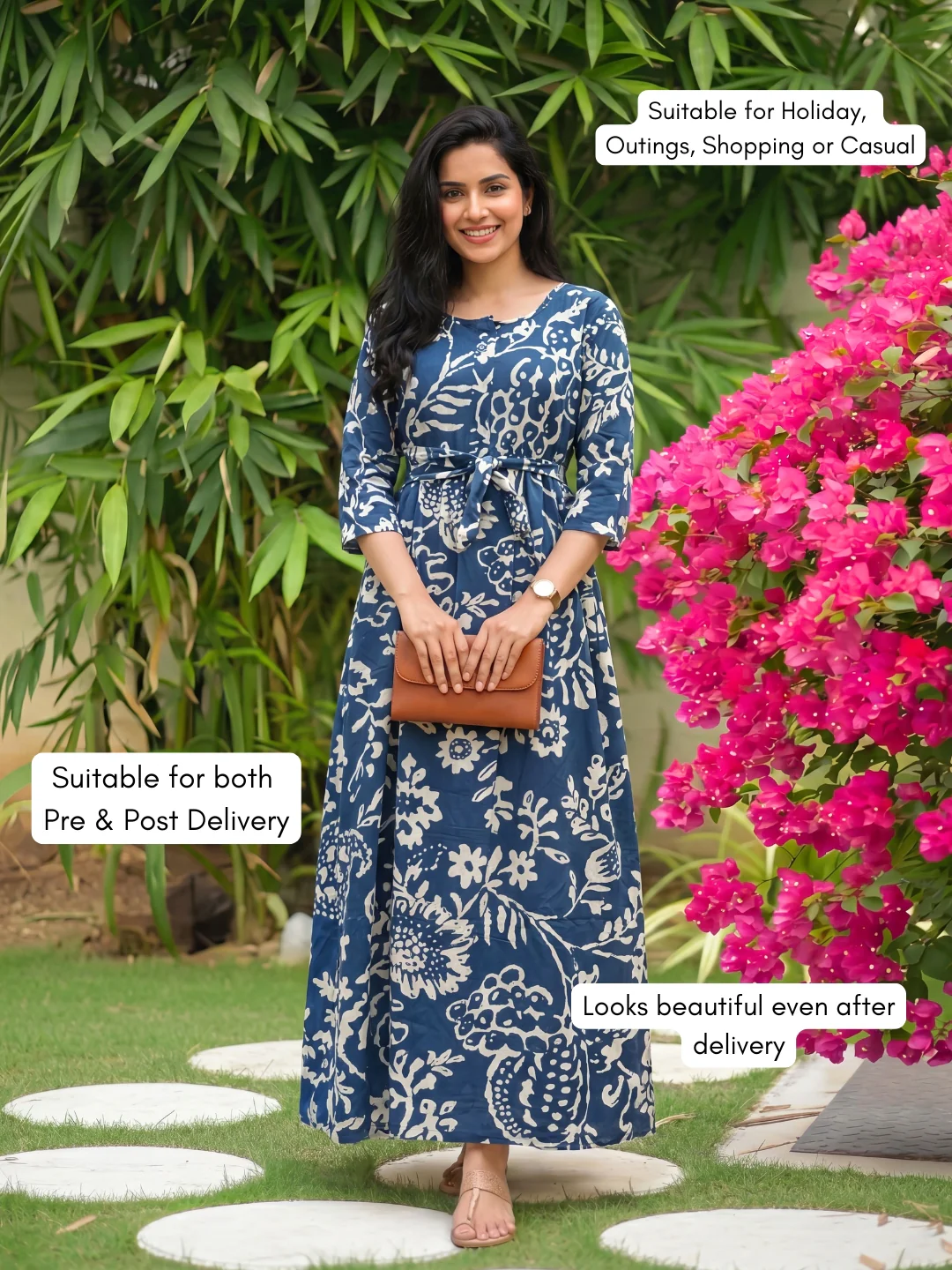 Florenza Blue - Maternity Dress with Feeding Zips - Soft Rayon - Image 5