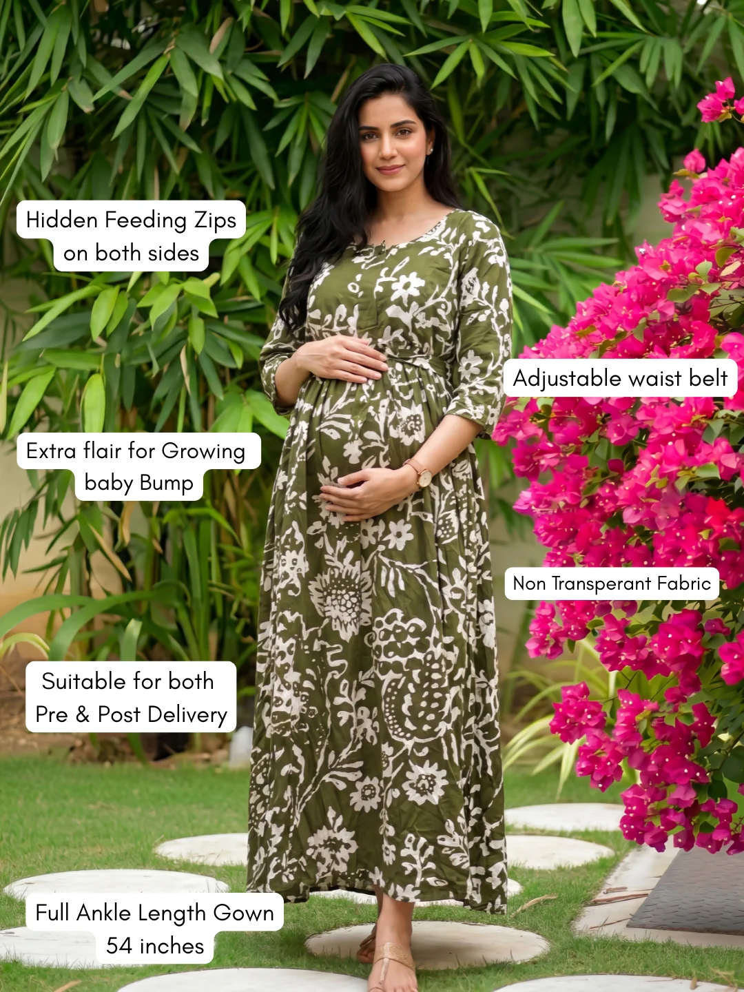 Florenza Green - Maternity Dress with Feeding Zips - Soft Rayon - Image 3