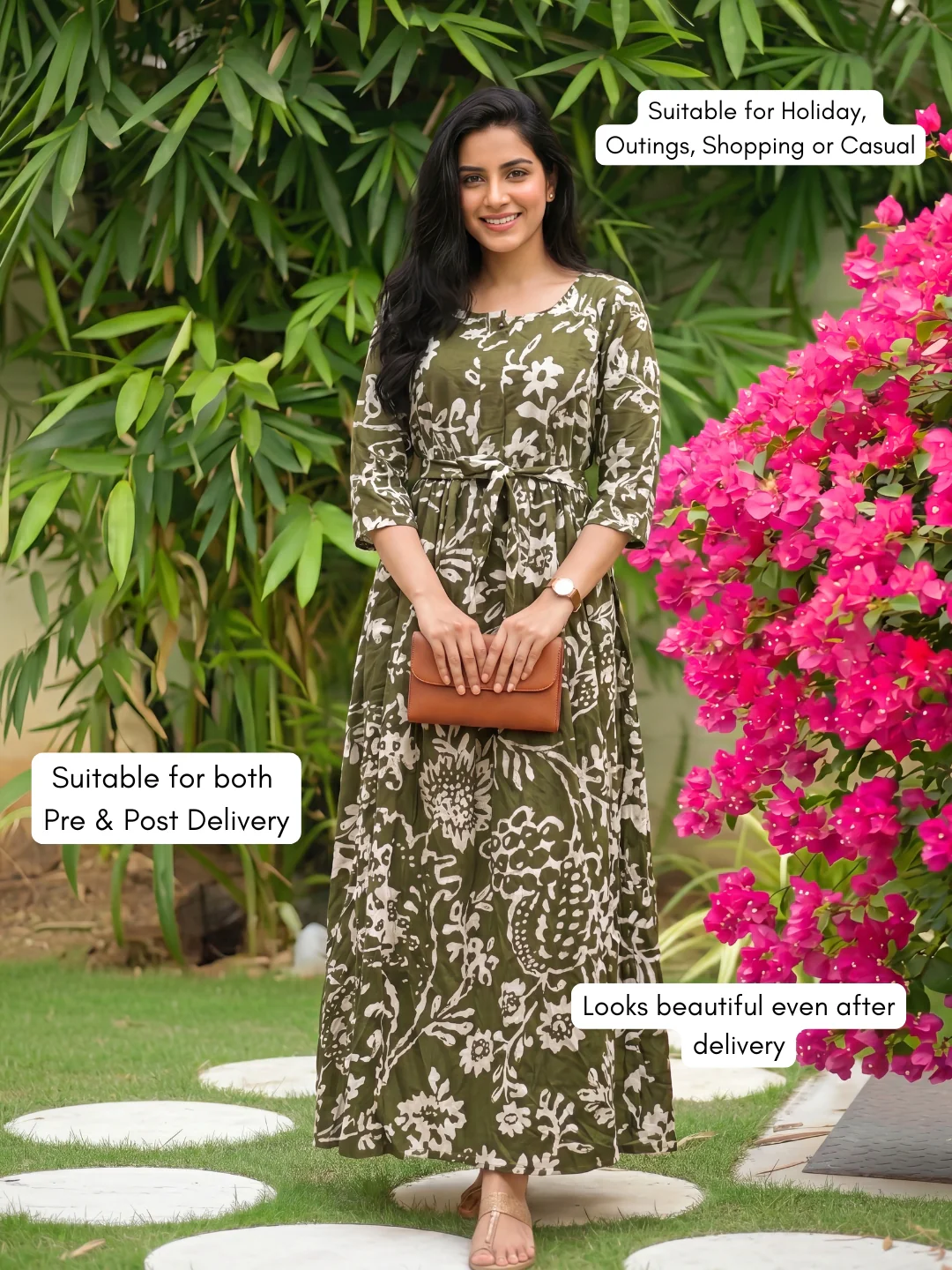 Florenza Green - Maternity Dress with Feeding Zips - Soft Rayon - Image 6