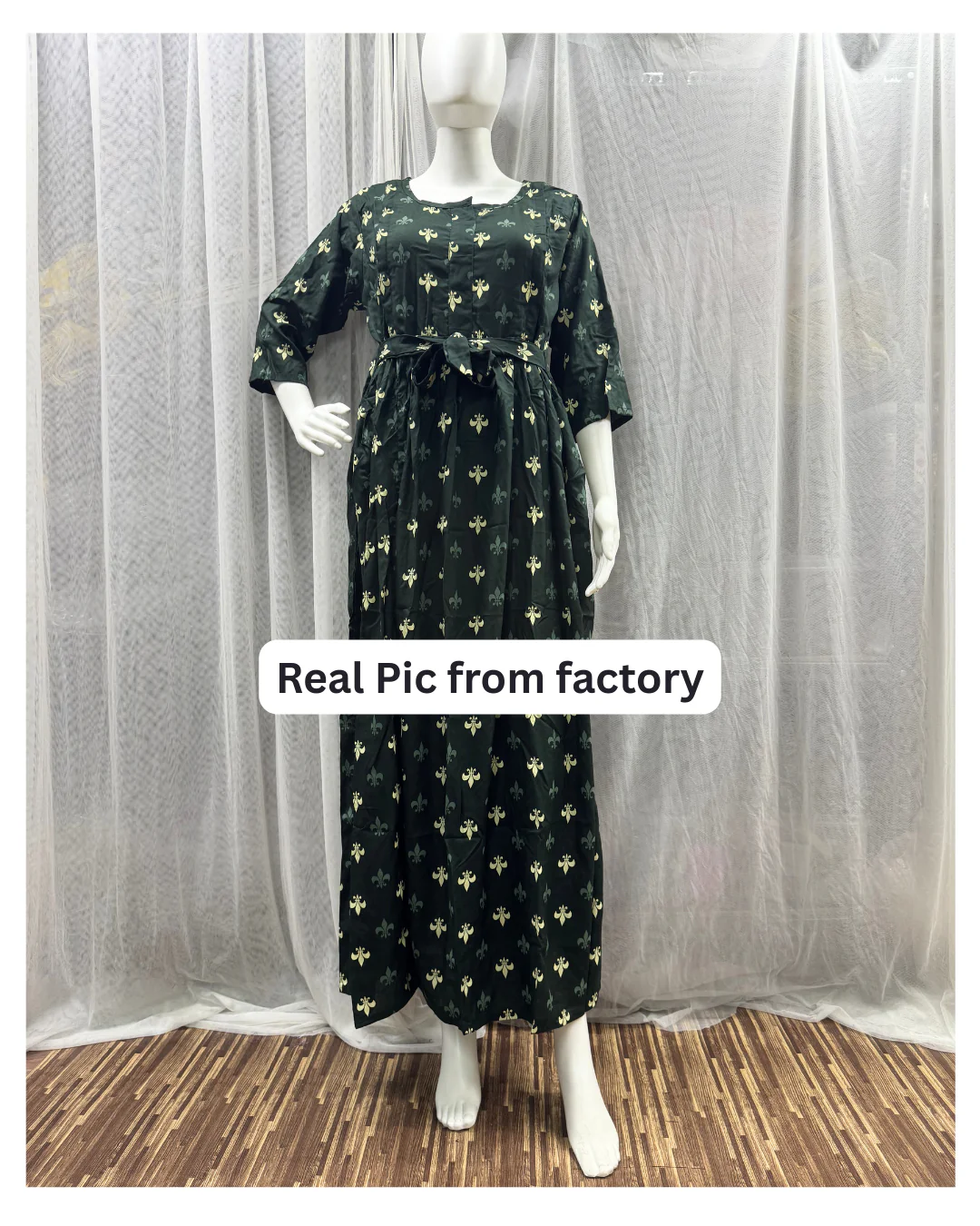 Green Cream Flower - Maternity Kurti with Feeding Zips - Soft Rayon - Image 10