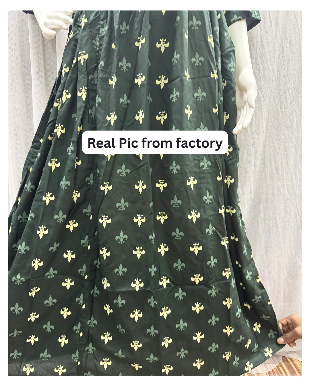 Green Cream Flower - Maternity Kurti with Feeding Zips - Soft Rayon - Image 4