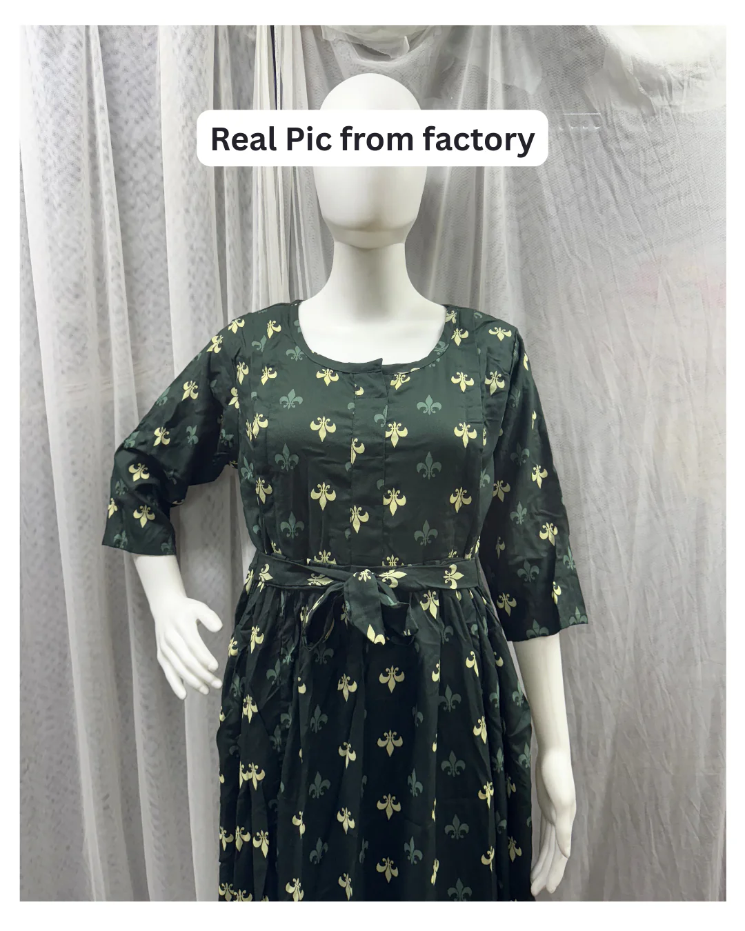 Green Cream Flower - Maternity Kurti with Feeding Zips - Soft Rayon - Image 8