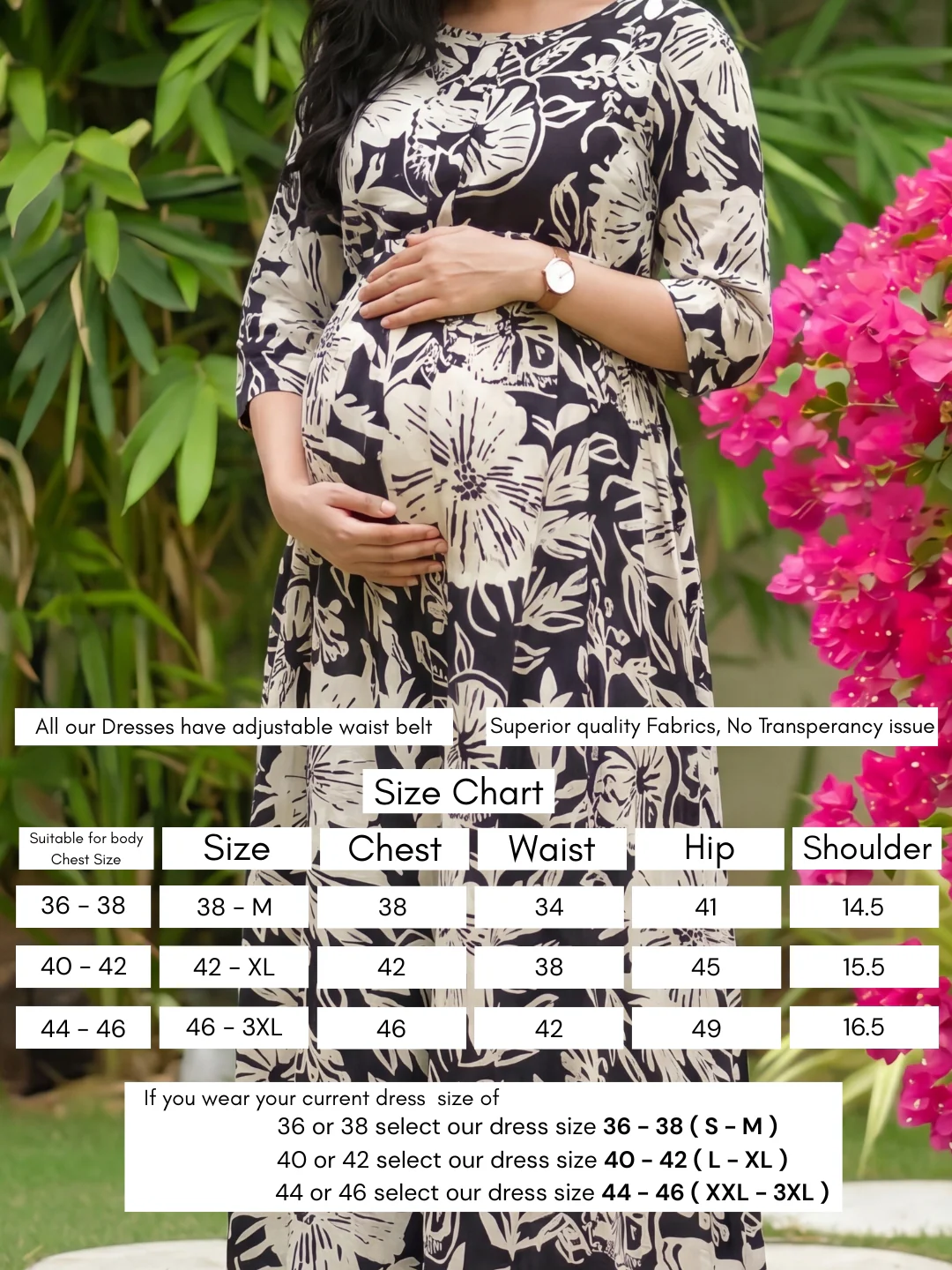 Hibiscus - Black White - Maternity Kurti with Feeding Zips - Soft Rayon - Image 5