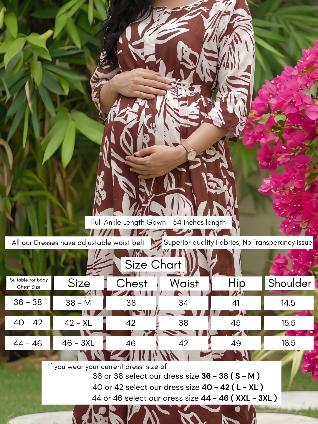 Hibiscus - Brown - Maternity Dress with Feeding Zips - Soft Rayon - Image 7