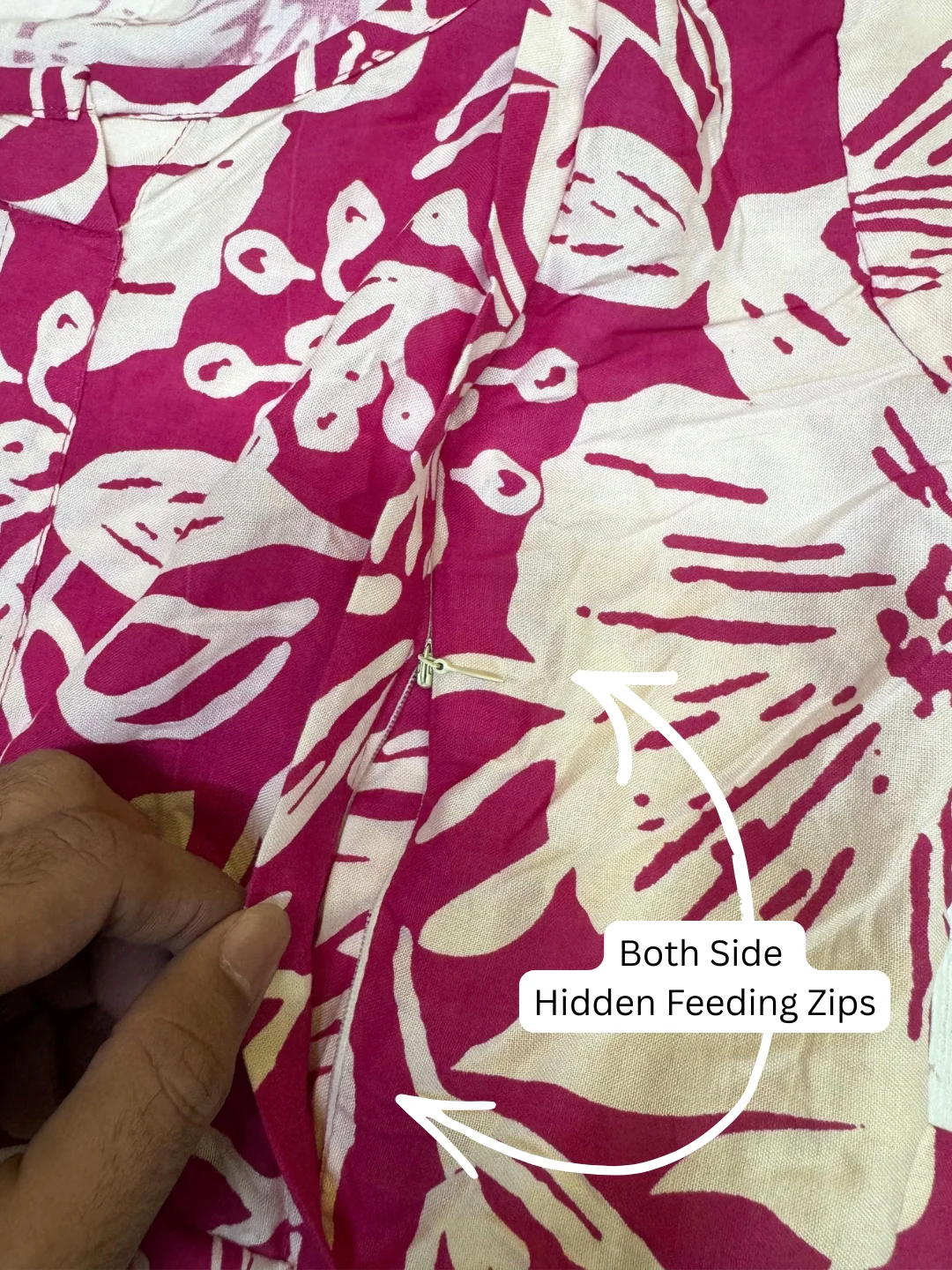 Hibiscus - Pink White - Maternity Kurti with Feeding Zips - Soft Rayon - Image 7