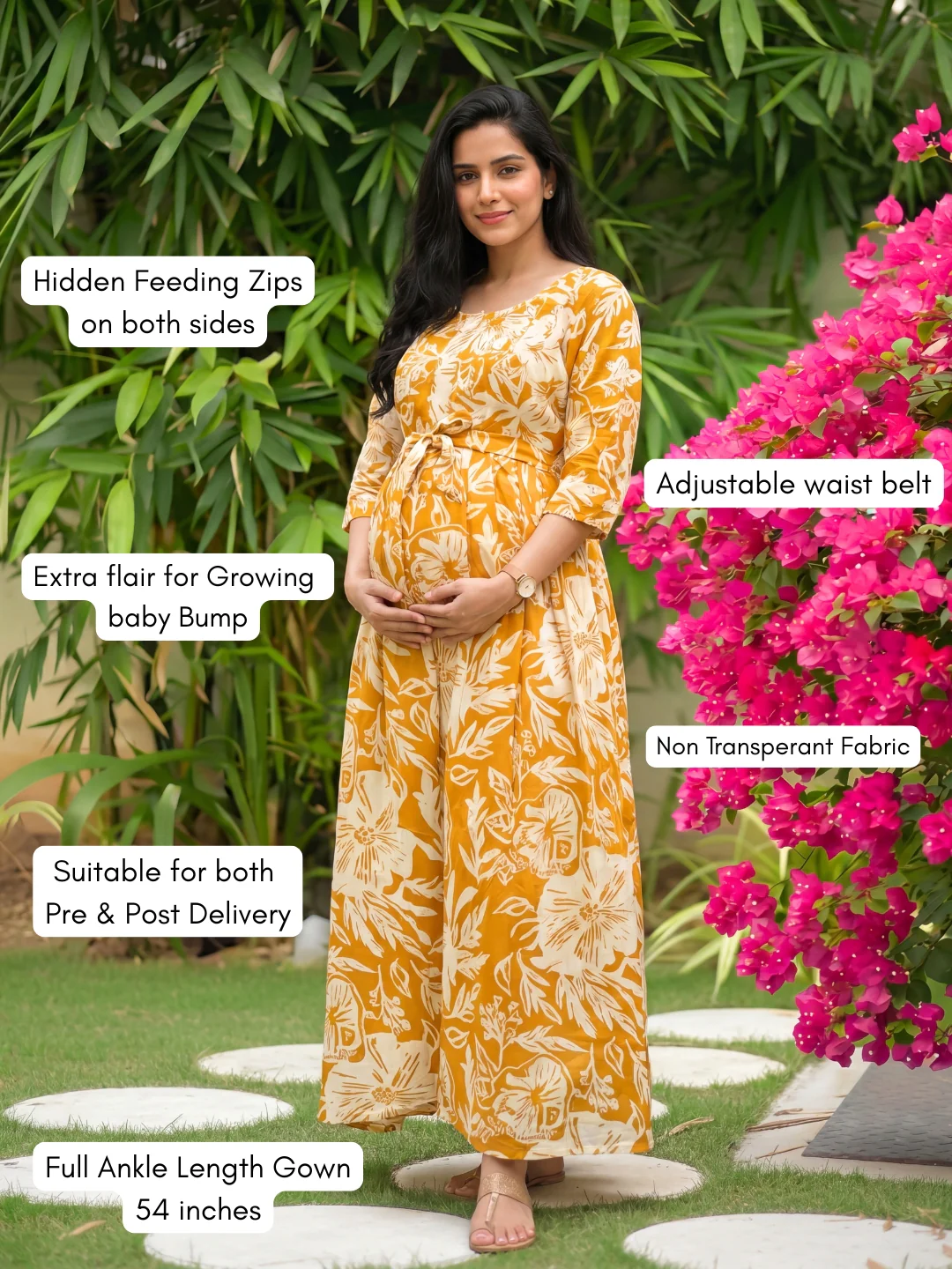 Hibiscus - Yellow White - Maternity Kurti with Feeding Zips - Soft Rayon - Image 2