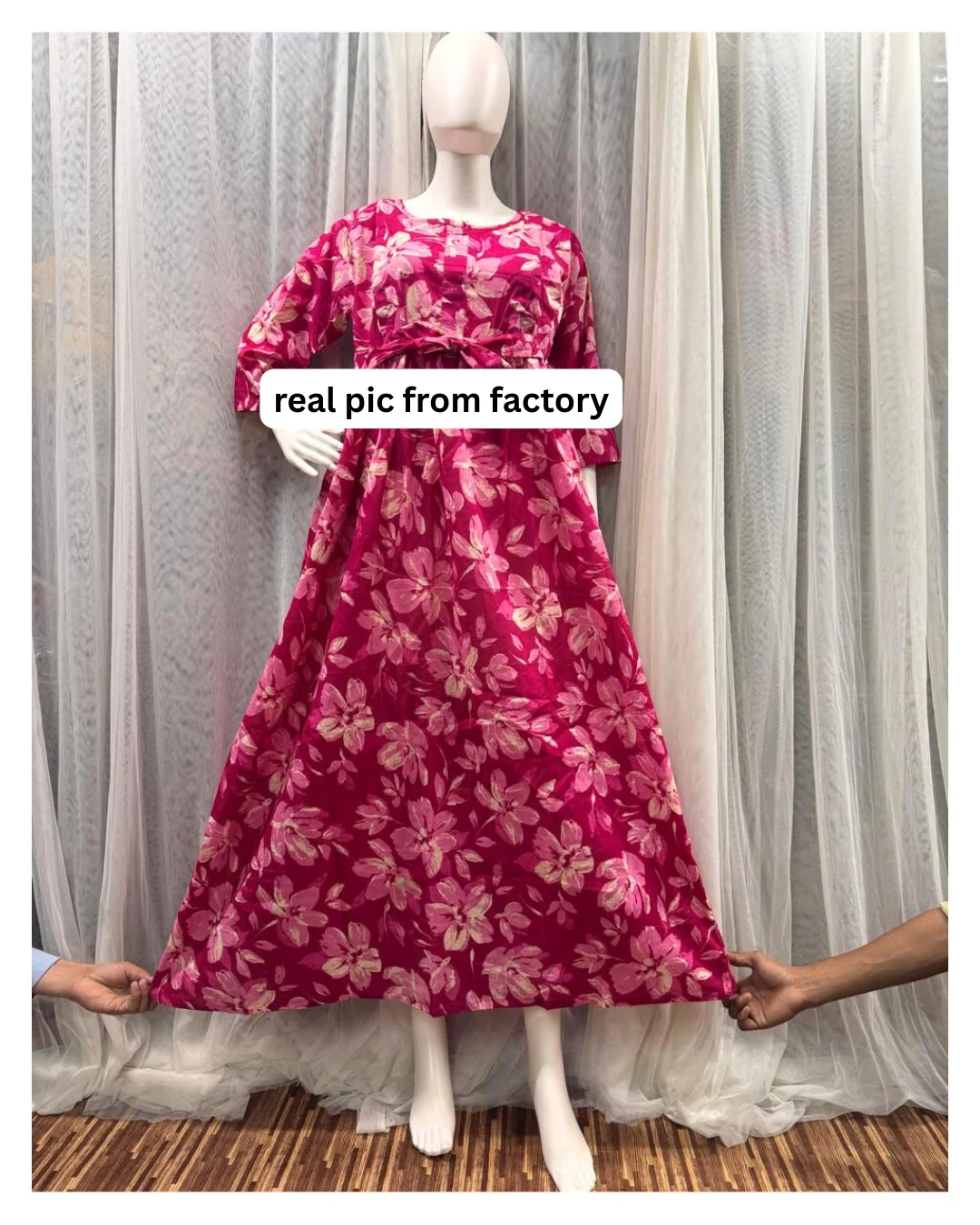 Jasmine White Pink - Maternity Kurti with Feeding Zips - Cambric Cotton - Image 6