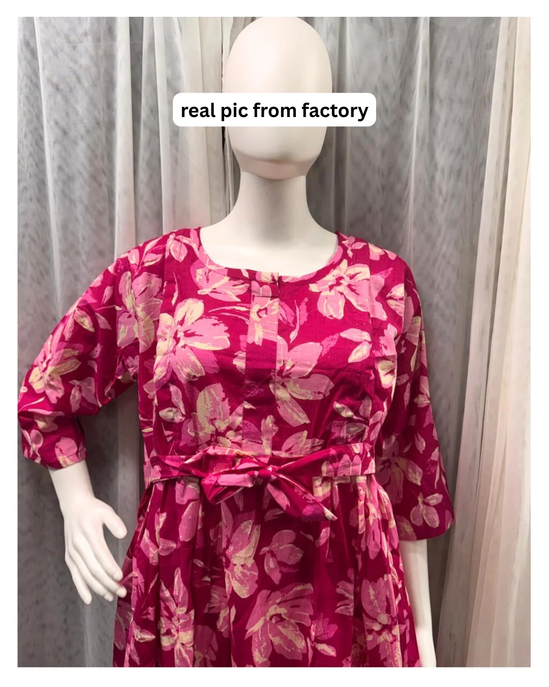 Jasmine White Pink - Maternity Kurti with Feeding Zips - Cambric Cotton - Image 8
