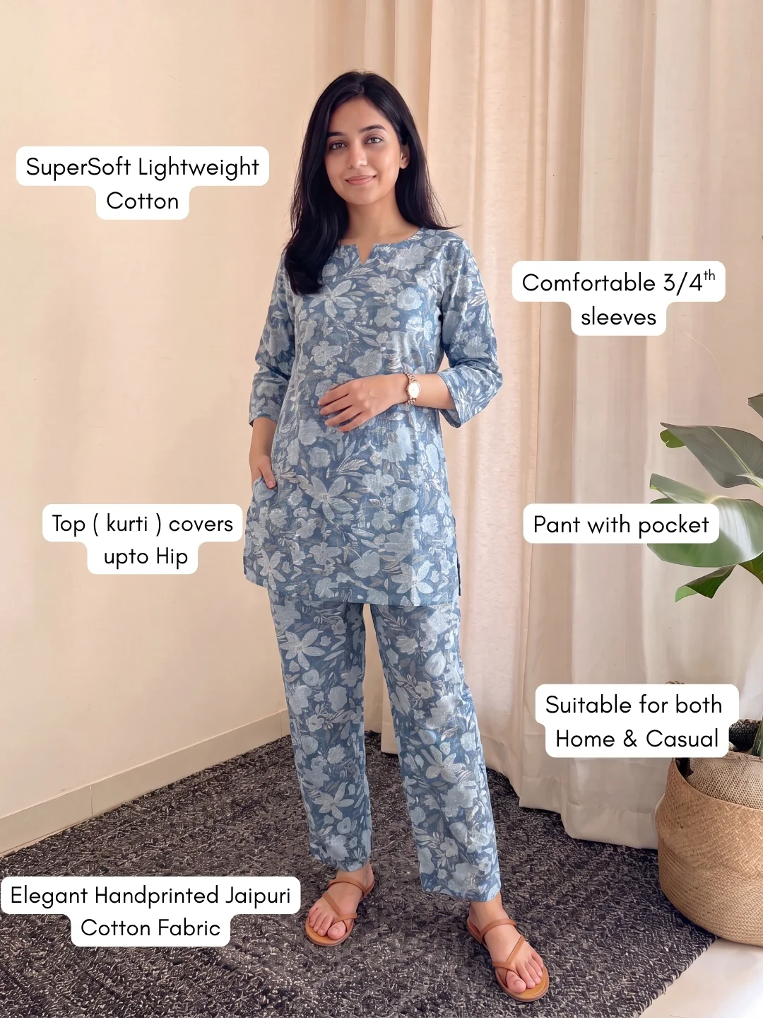 Katha Blue Grey - Cord Set - Pure Cotton - Image 2