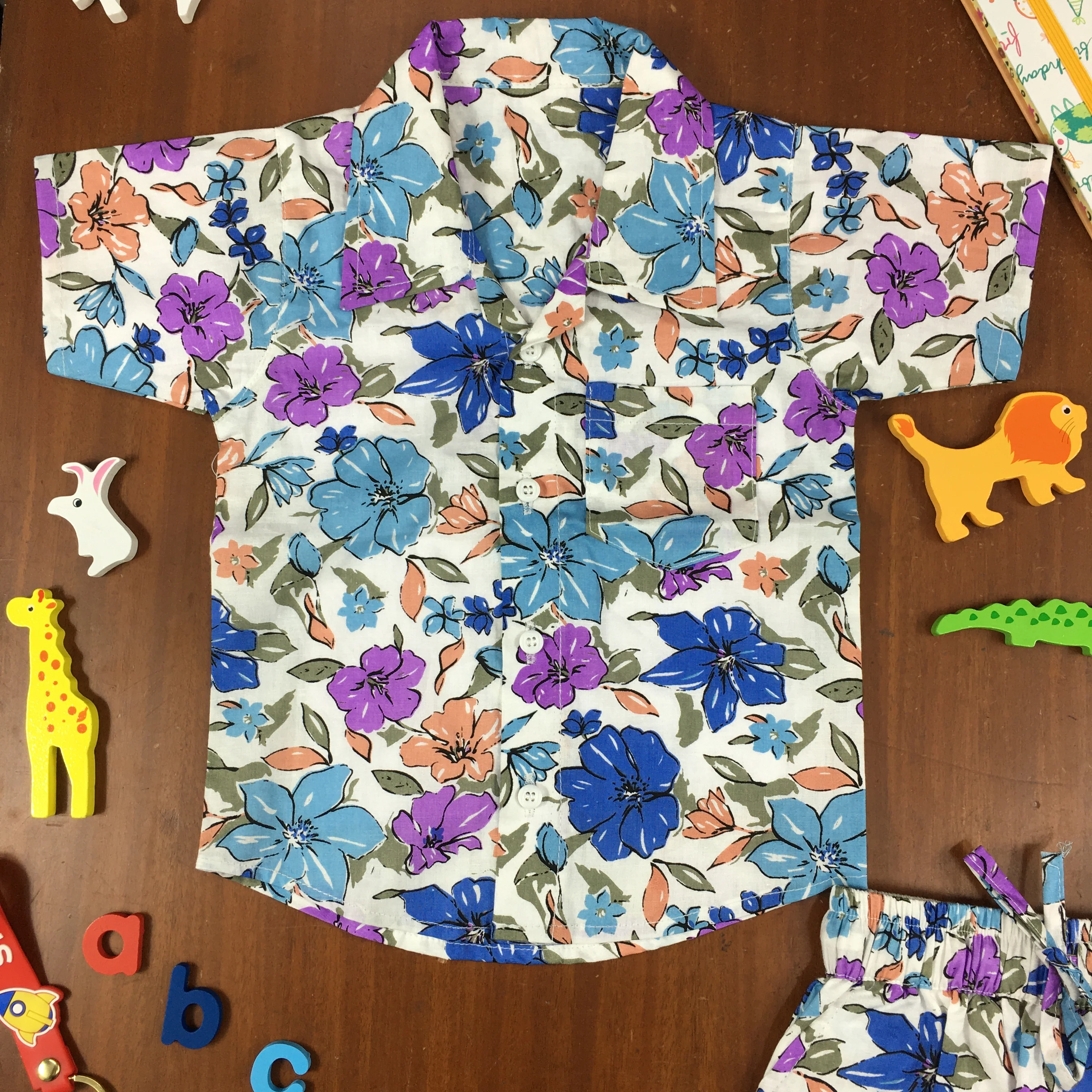 Kids Shirt & Short set - Magic Flower - Blue - Image 5