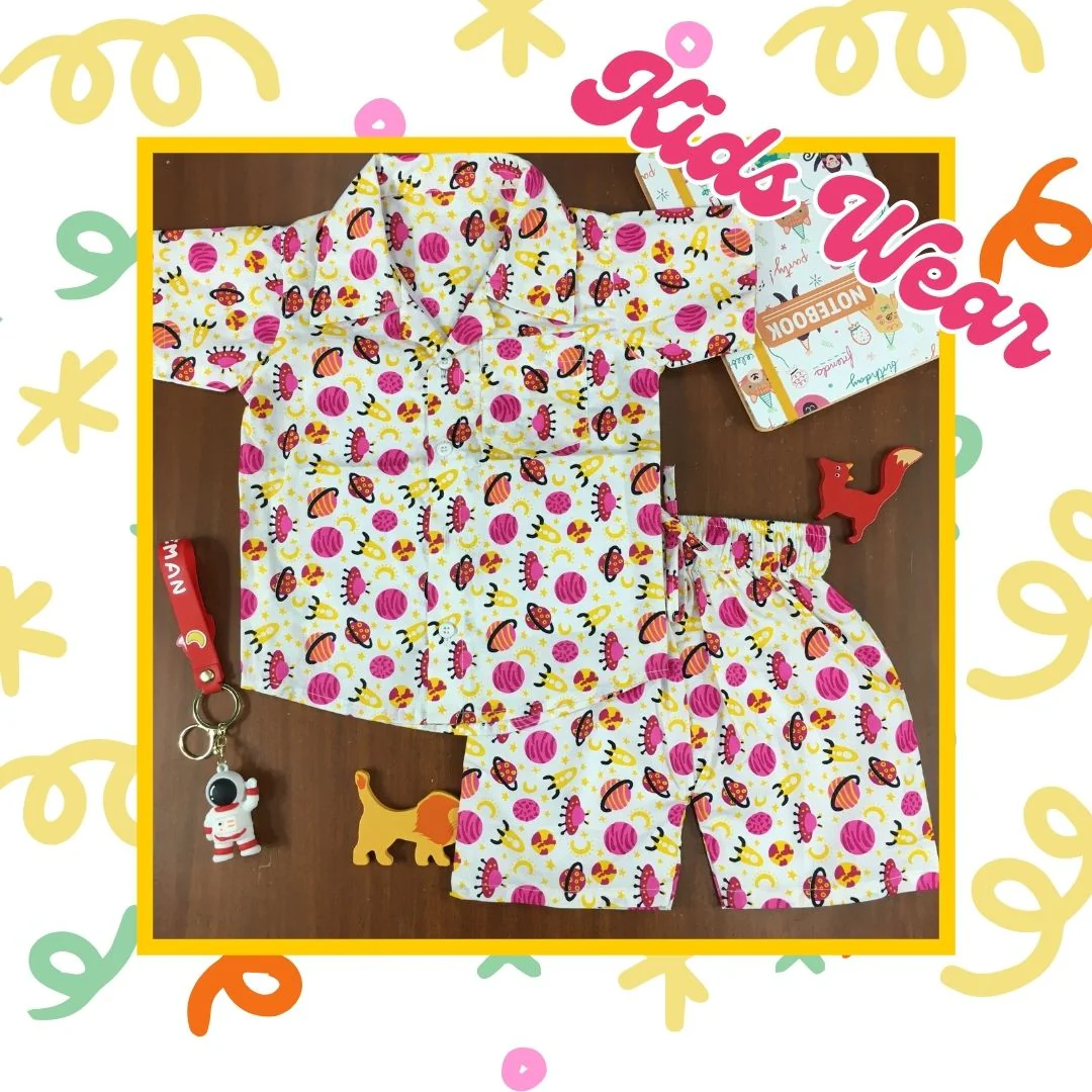 Kids Shirt & Short set - Pink Planets - Image 4