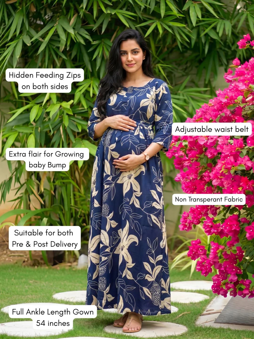 Lily Blue - Maternity Dress with Feeding Zips - Pure Cotton - Image 3