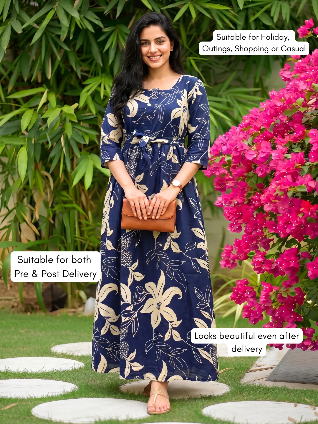 Lily Blue - Maternity Dress with Feeding Zips - Pure Cotton - Image 8