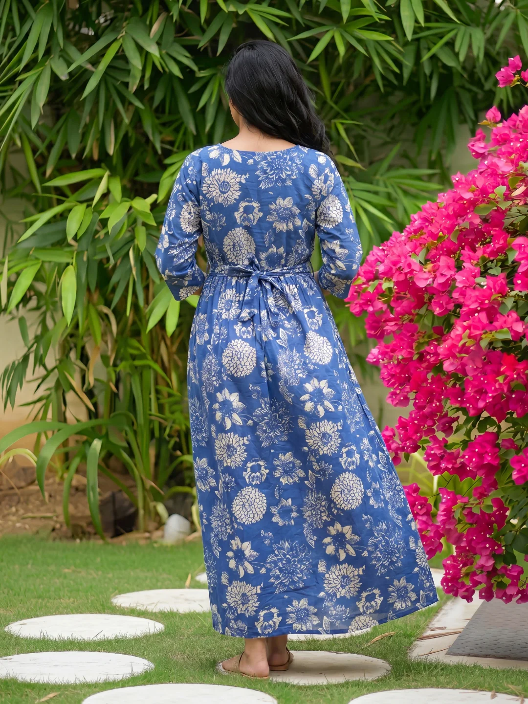 Marigold Cobalt - Maternity Dress with Feeding Zips - Pure Cotton - Image 10